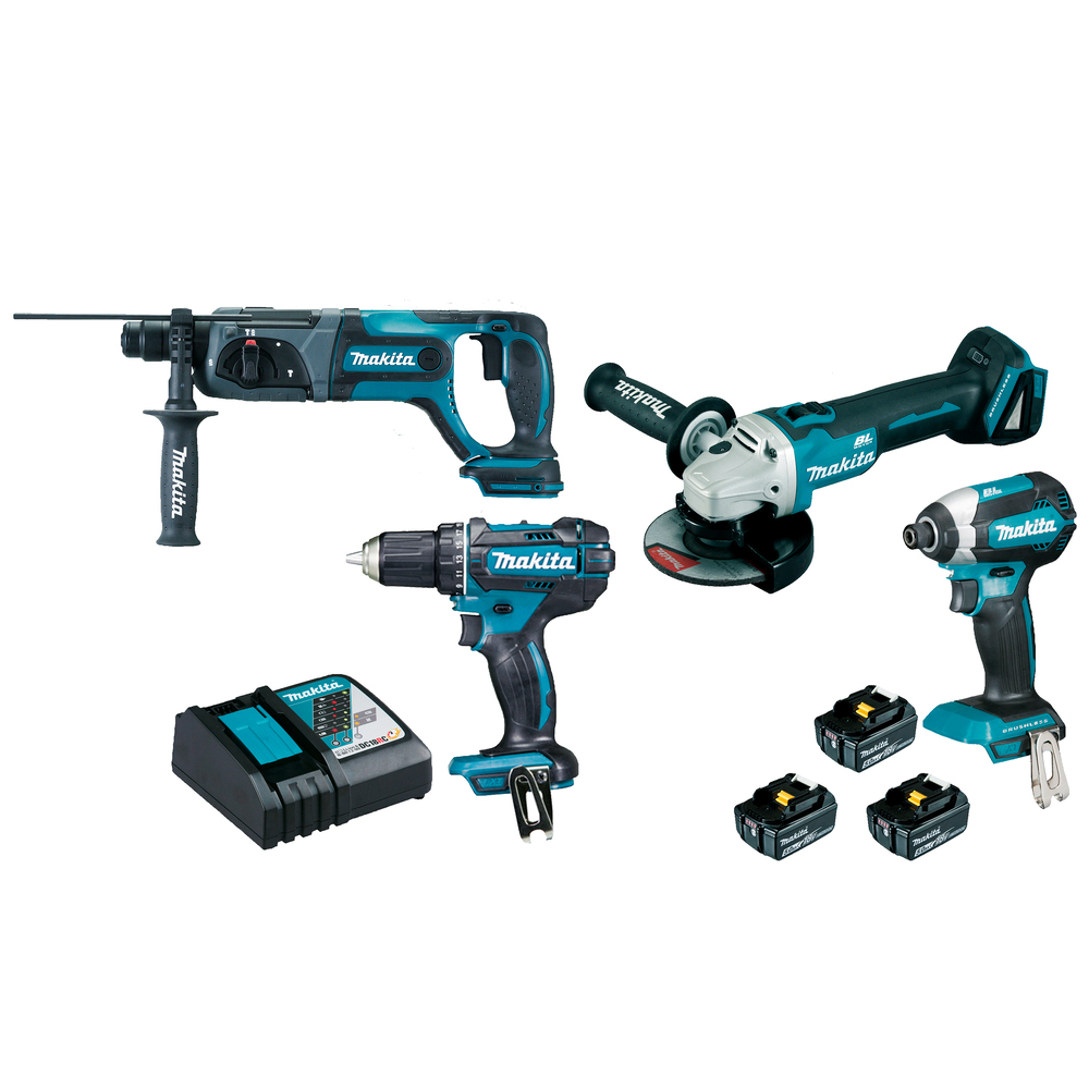 Pack 4 machines 18 V Li-Ion batterie 5 Ah DGA504 + DDF482 + DHR241 + DTD153 - MAKITA - DLX4080TX1