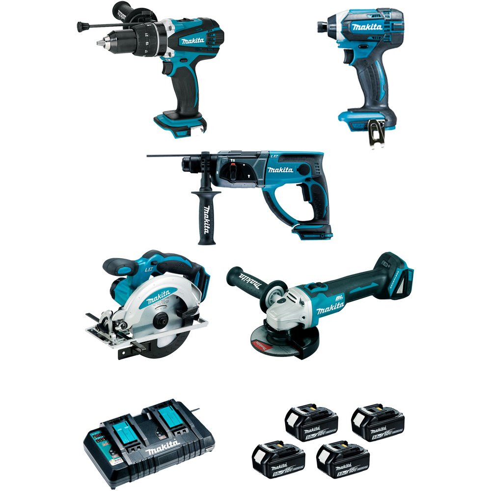 Pack 5 machines 18 V Li-Ion avec batteries 5 Ah + chargeur - MAKITA - DLX5039PTJ
