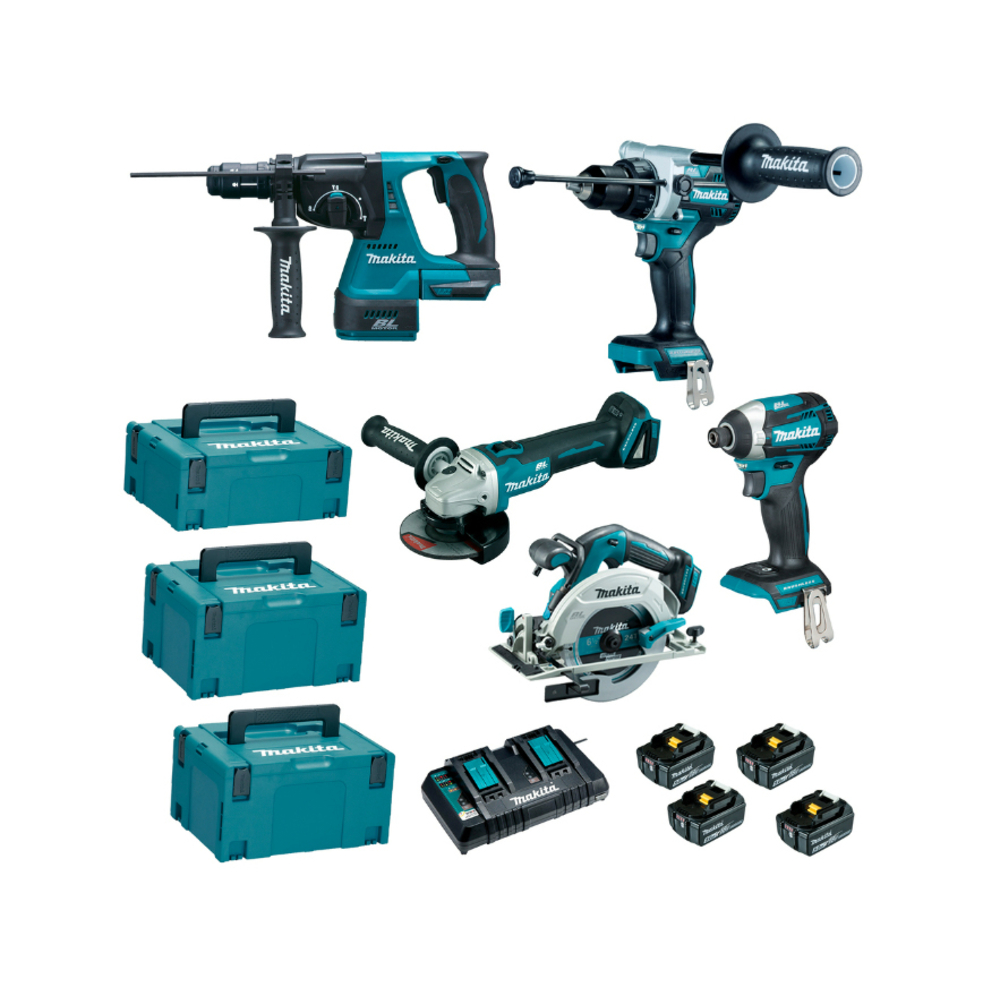 Ensemble 5 machines 18V DHP486+DTD154+DHR243+DHS680+DGA506+batteries - MAKITA - DLX5090PTJ