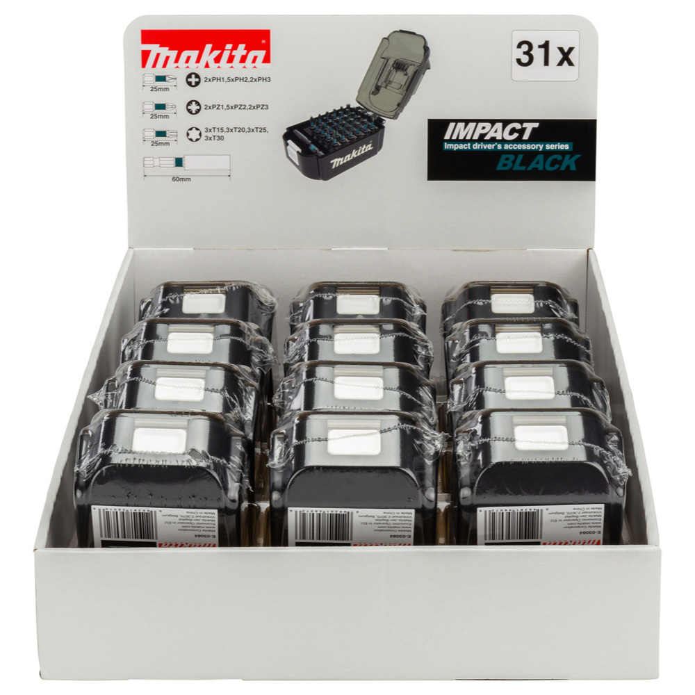 MASTER CARTON 12 x COFFRET IMPACT BLACK 31 PCS - MAKITA - E-03090
