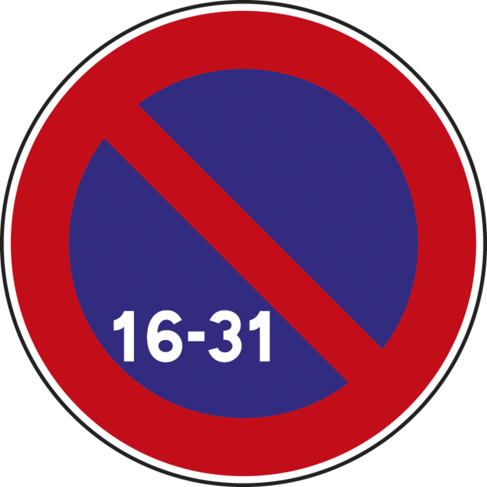 Panneau disque Stationnement interdit du 16 à la fin du mois 850 Ecolign B6a3 cl1 - NADIA SIGNALISATION - DIS850E1B6a3