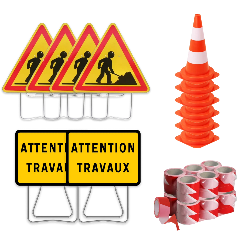 KIT PANNEAU DE SIGNALISATION KC1 + AK5 C1 + CONES + RUBALISE