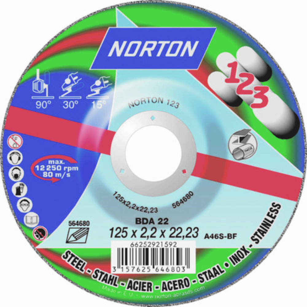 Disque de tronconnage Norton Ø125 pour meuleuse d'angle- 66252921592