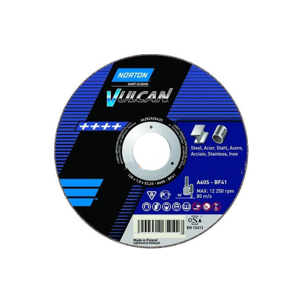 Disque de tronconnage Norton VULCAN Diam. 125 Epaisseur 6.5 pour Acier / Inox -66252925523