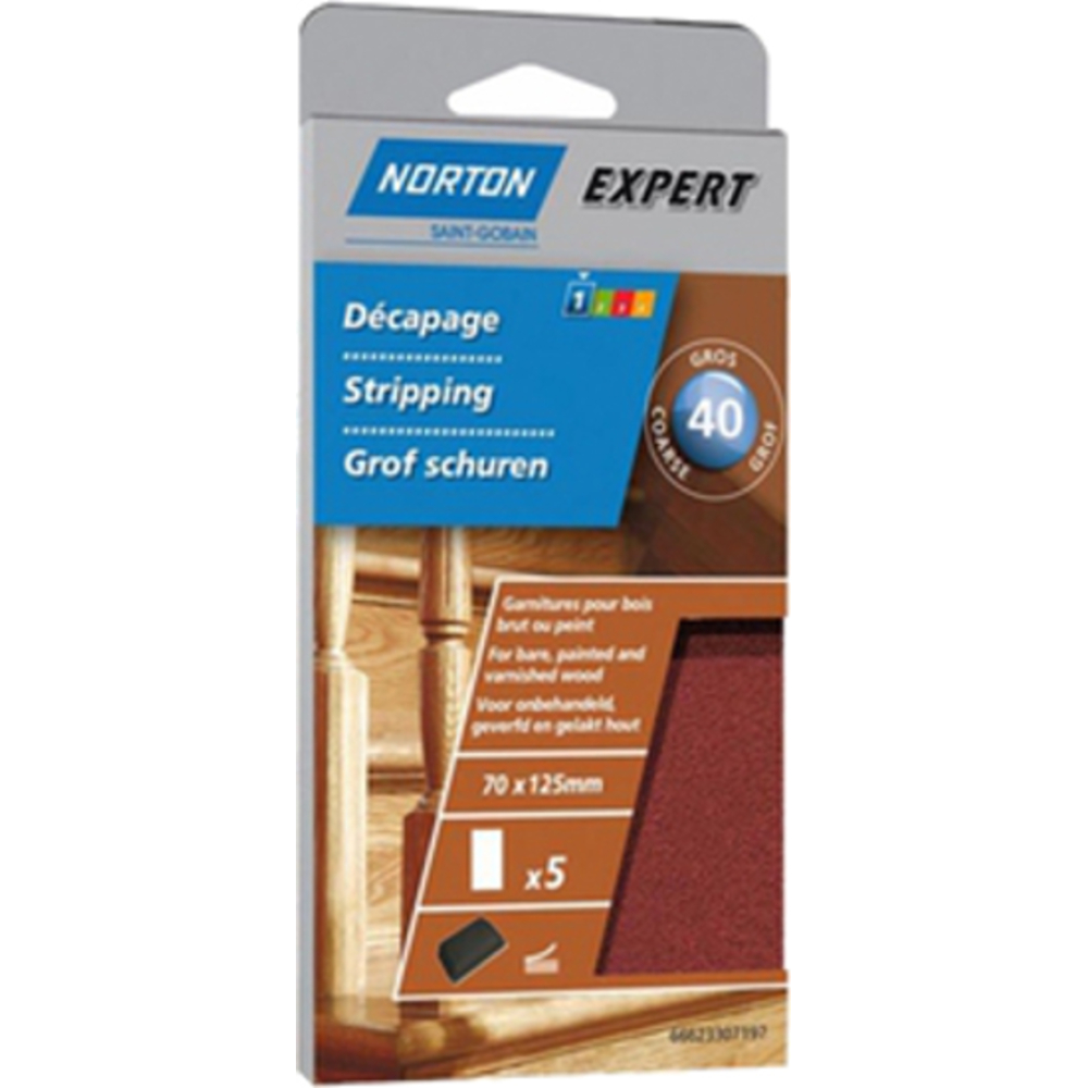 5 recharges auto-agrippantes non perforées pour bois NORTON 70*125 Grain 50 -66623307197