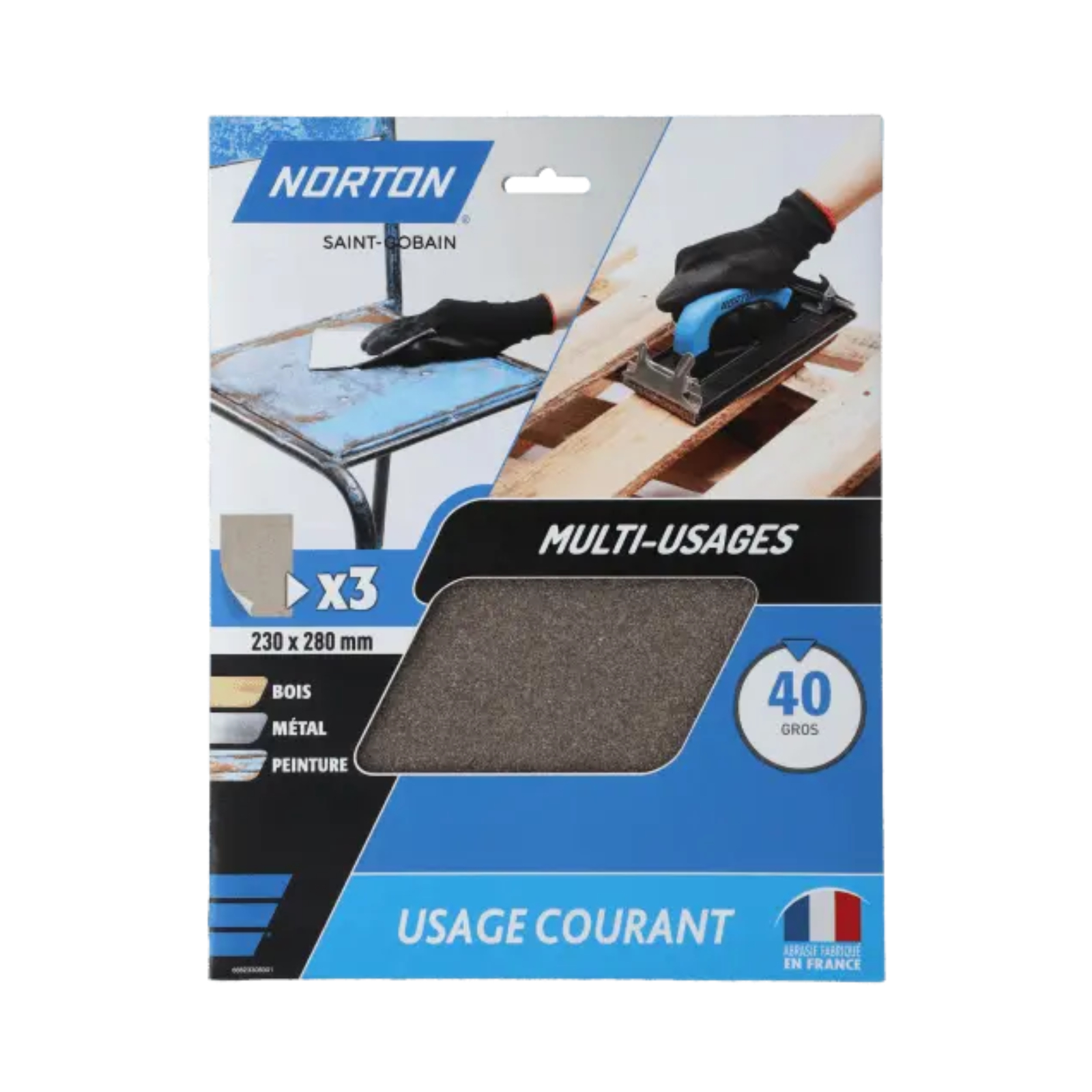 3 feuilles de ponçage NORTON 230*280 à main papier Multi-usage Grain 180 - 66623308303