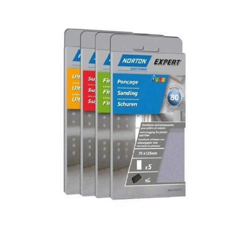5 recharges anti-encrassantes, auto-agrippantes, non perforées pour plâtre, 70x125 mm, grain 80 - NORTON - 66623308315