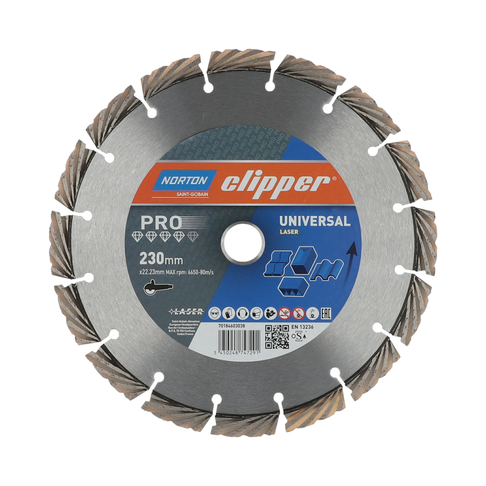 Disques diamant Clipper-PRO UNIVERSAL LASER-230-12x3 NORTON - 70184603038