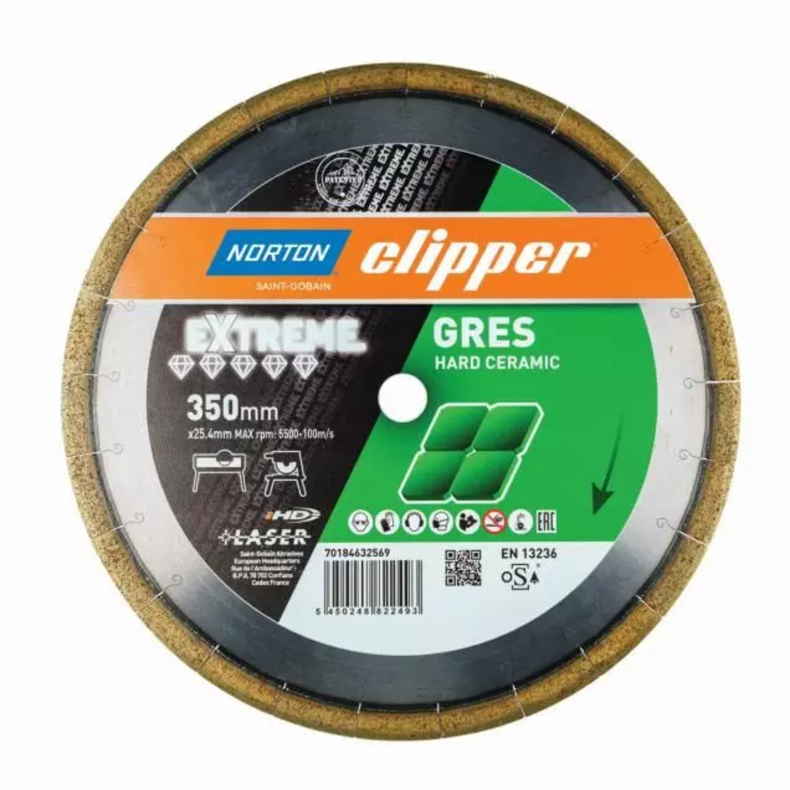 Disque diamant coupe à eau EXTREME GRES H12 250 mm NORTON 70184632632