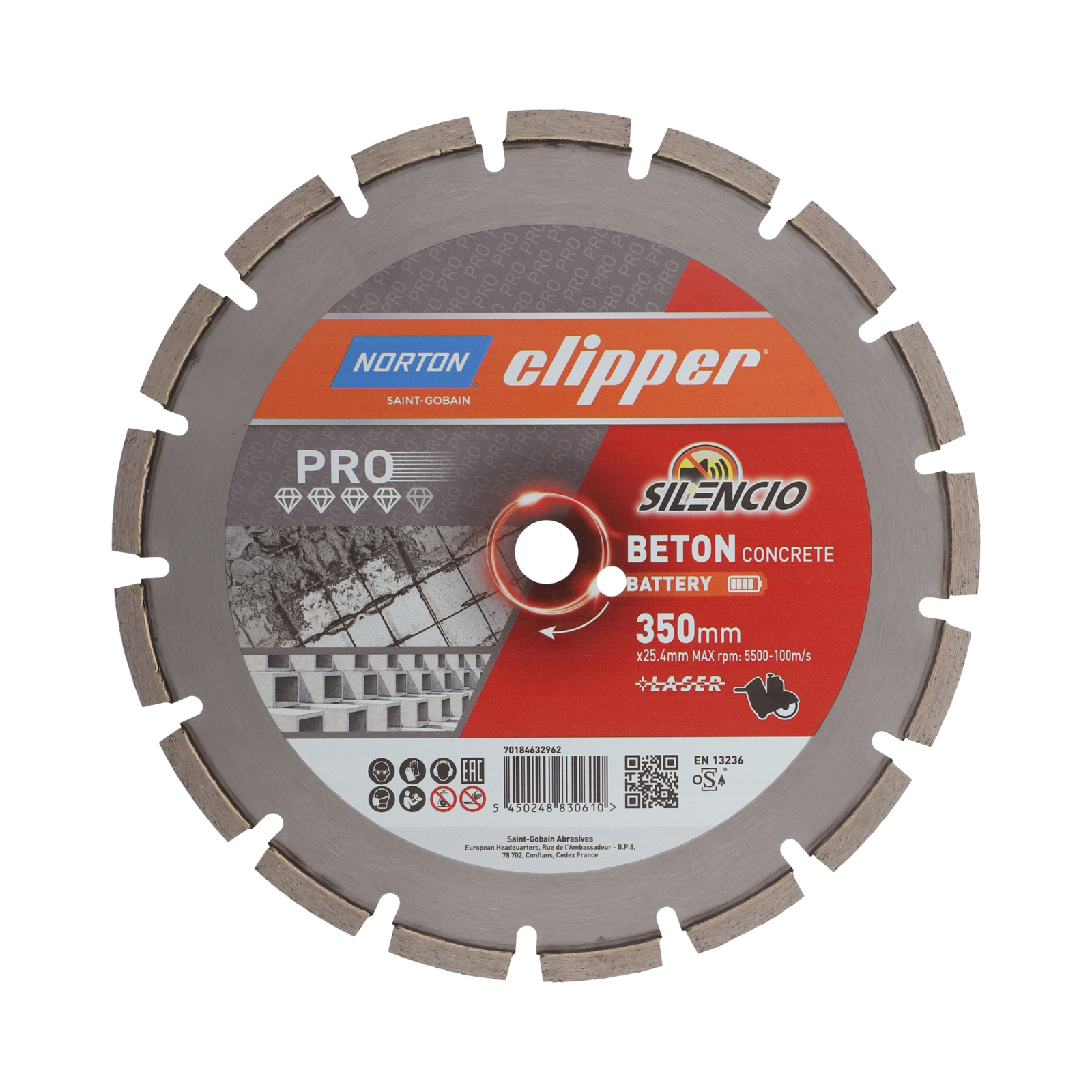 Disque diamant PRO BETON BATTERY 350x25,4 mm NORTON - 70184632962