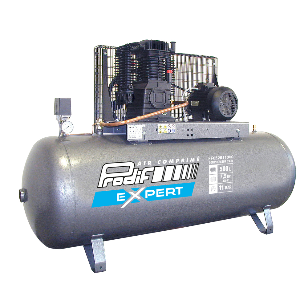 Compresseur fixe tri PRODIF à courroie 500L 11 bar 400V 7,5CV bi-cylindre FF052511300