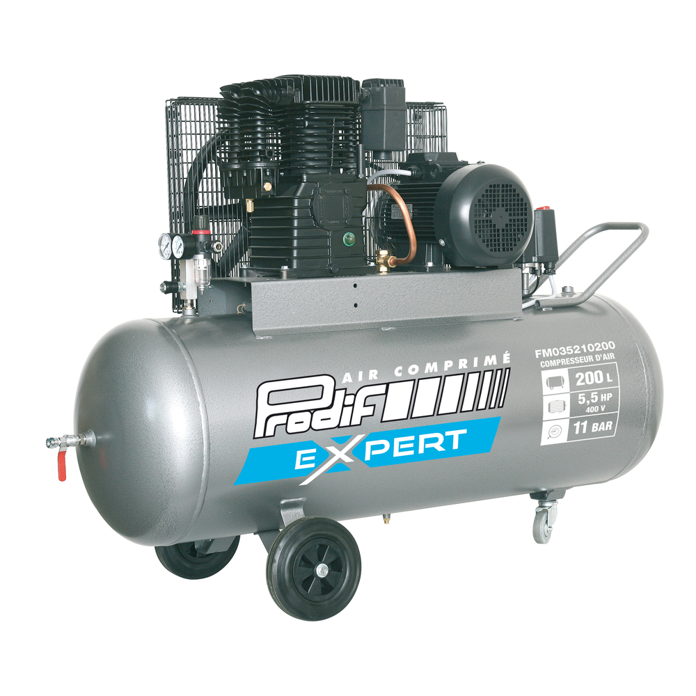 Compresseur à courroie PRODIF 200L 400V 5,5 CV bi-cylindre 11 bar - FM035210200