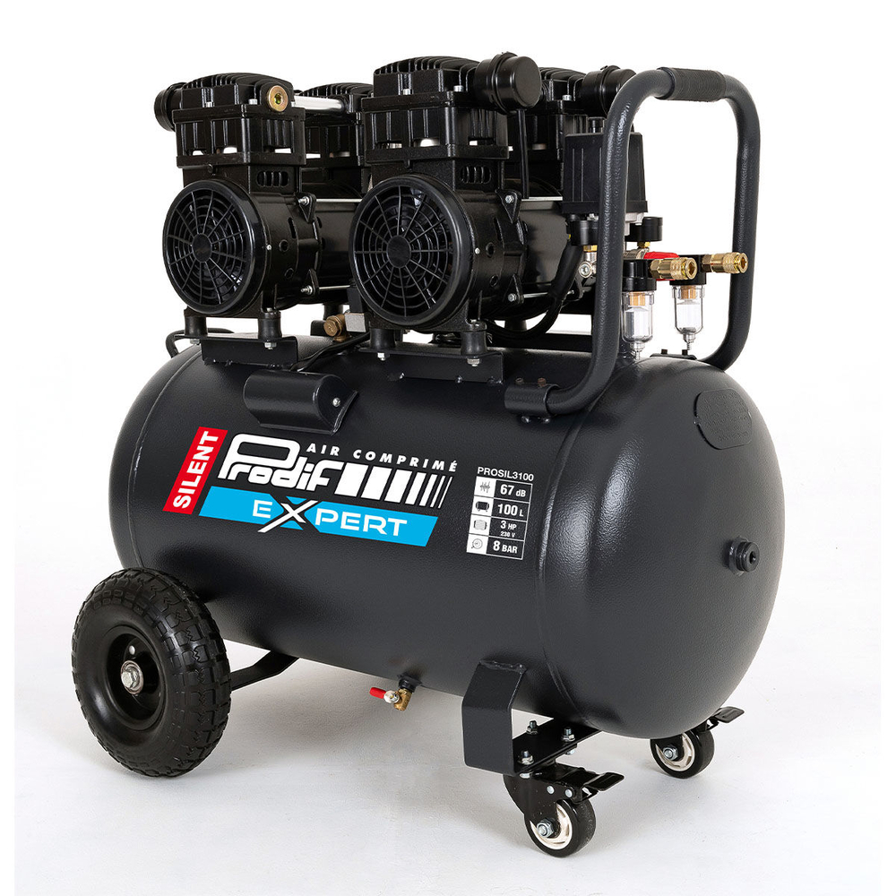 Compresseur ultra silencieux PRODIF 100 litres 3 CV 8 bar 1400 tours/min PROSIL3100