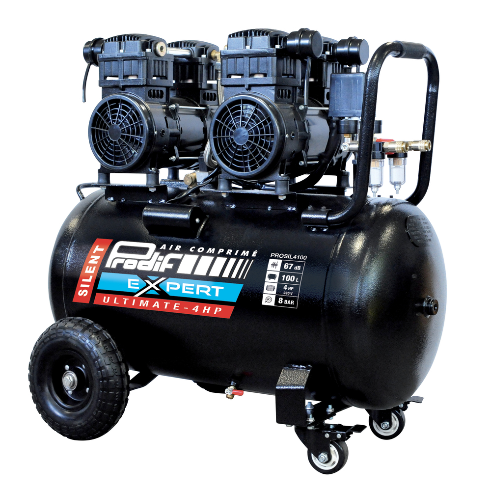 Compresseur ultra silencieux PRODIF 100 litres 4 CV 8 bar 1400 tours/min PROSIL4100