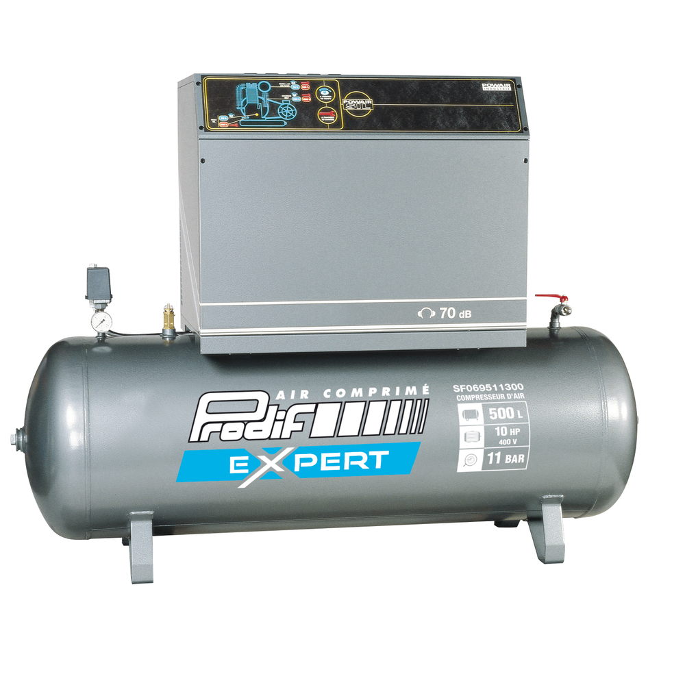 Compresseur PRODIF silencieux 10CV 11 bar 500L vitesse lente 400V tri SF069511300