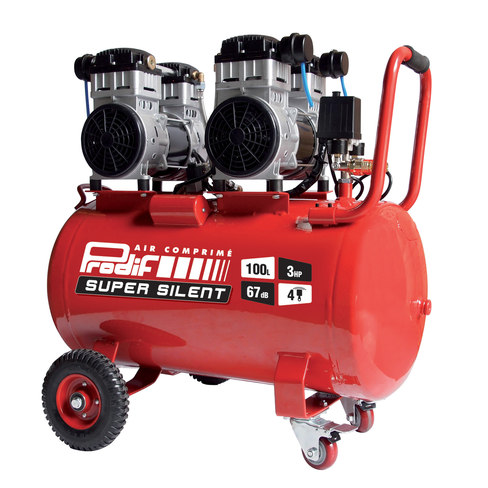 Compresseur d'atelier ultra silencieux 100l 3cv 230v 8bar 1400 tours/min PRODIF SIL1003