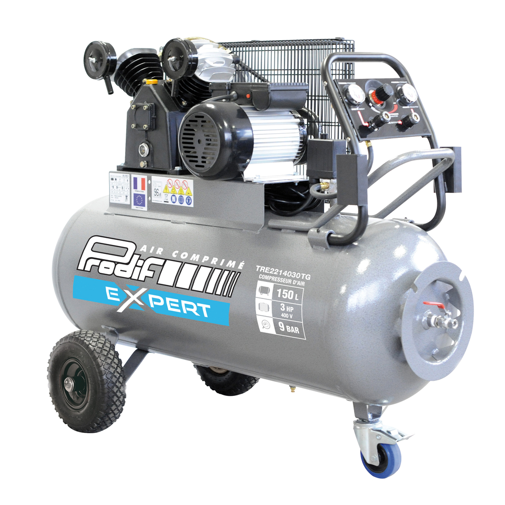 Compresseur d'air tri PRODIF courroie 150 litres 3 CV 9 bar TRE2214030TG 