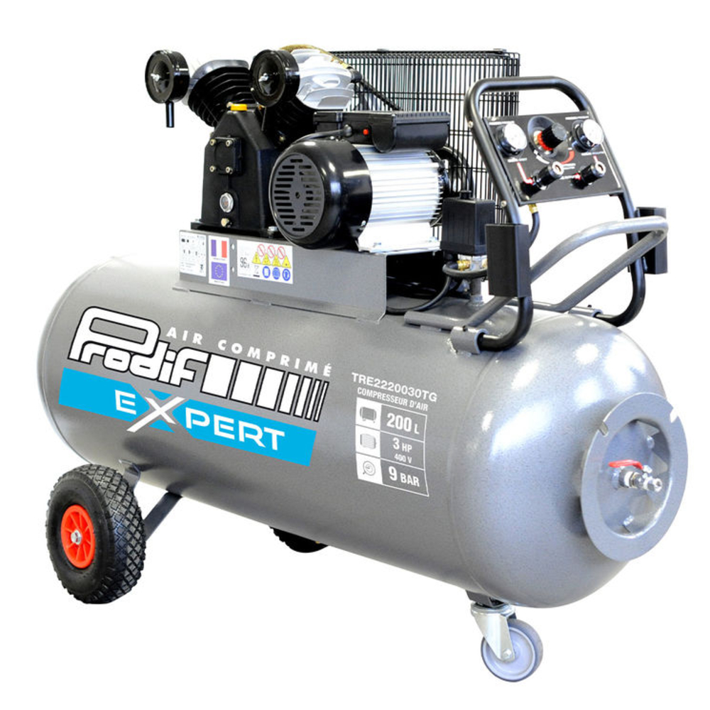 Compresseur mobile PRODIF 200 litres 400V 3CV 9 BAR triphasé TRE2220030TG