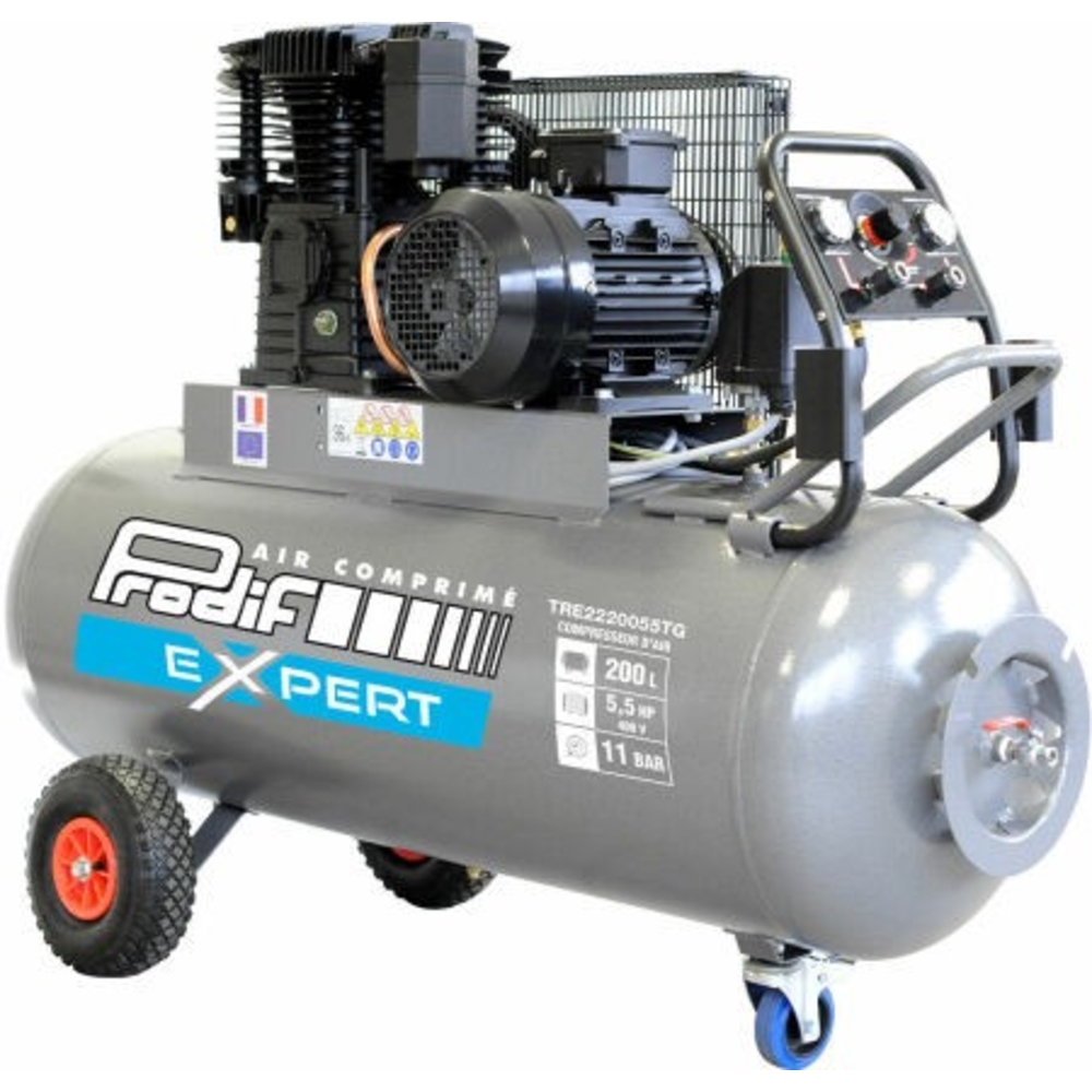 Compresseur d'air professionnel PRODIF 5.5 CV 200L 11 BAR 400 V triphasé tête K25- TRE2220055TG 