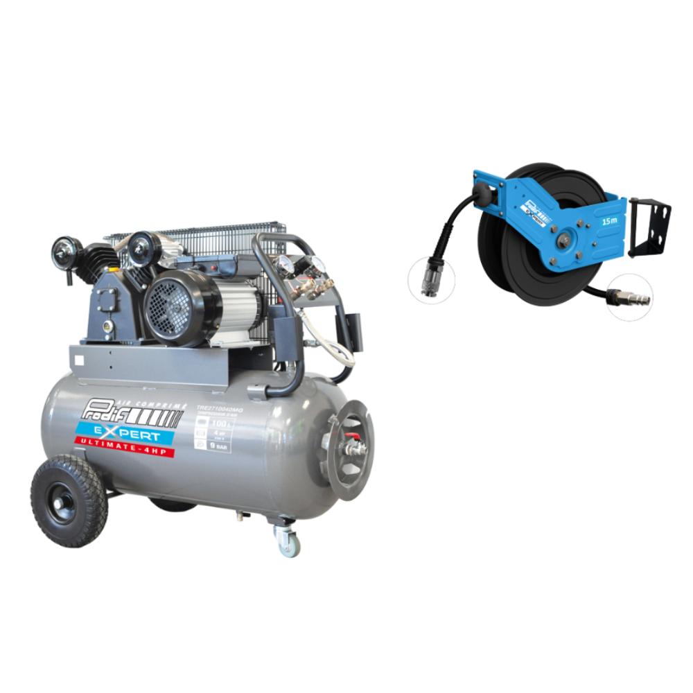 Compresseur PRODIF 100L 9 bar 4 CV + enrouleur OFFERT