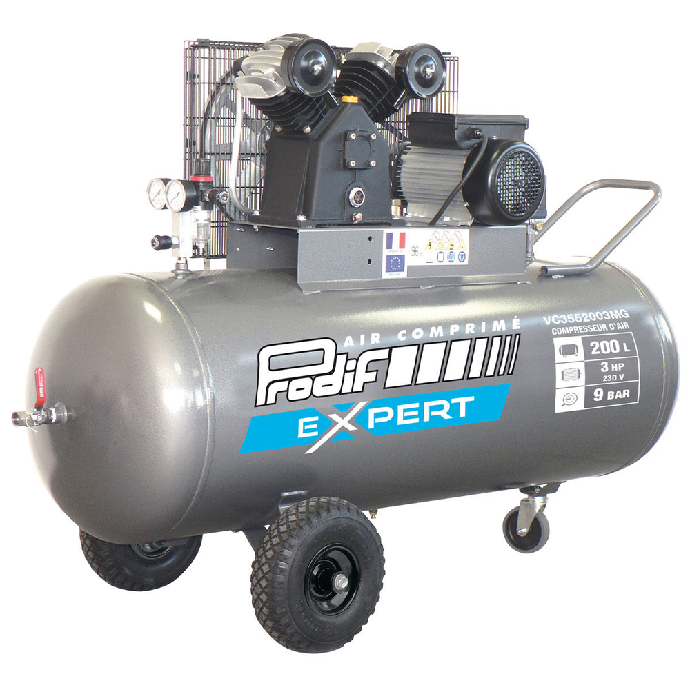 Compresseur 200 litres PRODIF 2 cylindres 400V 9 bar 3CV triphasé  VC3552003TG
