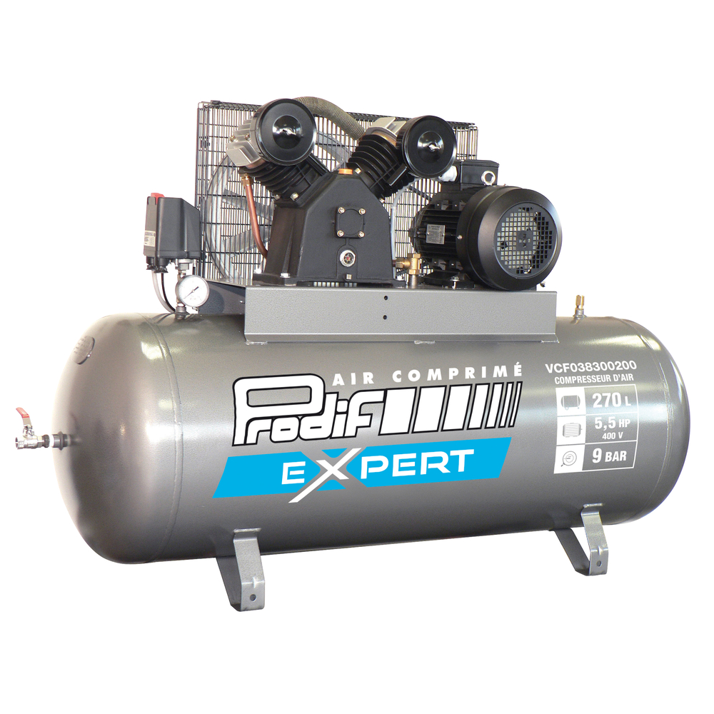 Compresseur fonte fixe PRODIF 270L 5.5CV 9 BAR vitesse lente VCF038300200