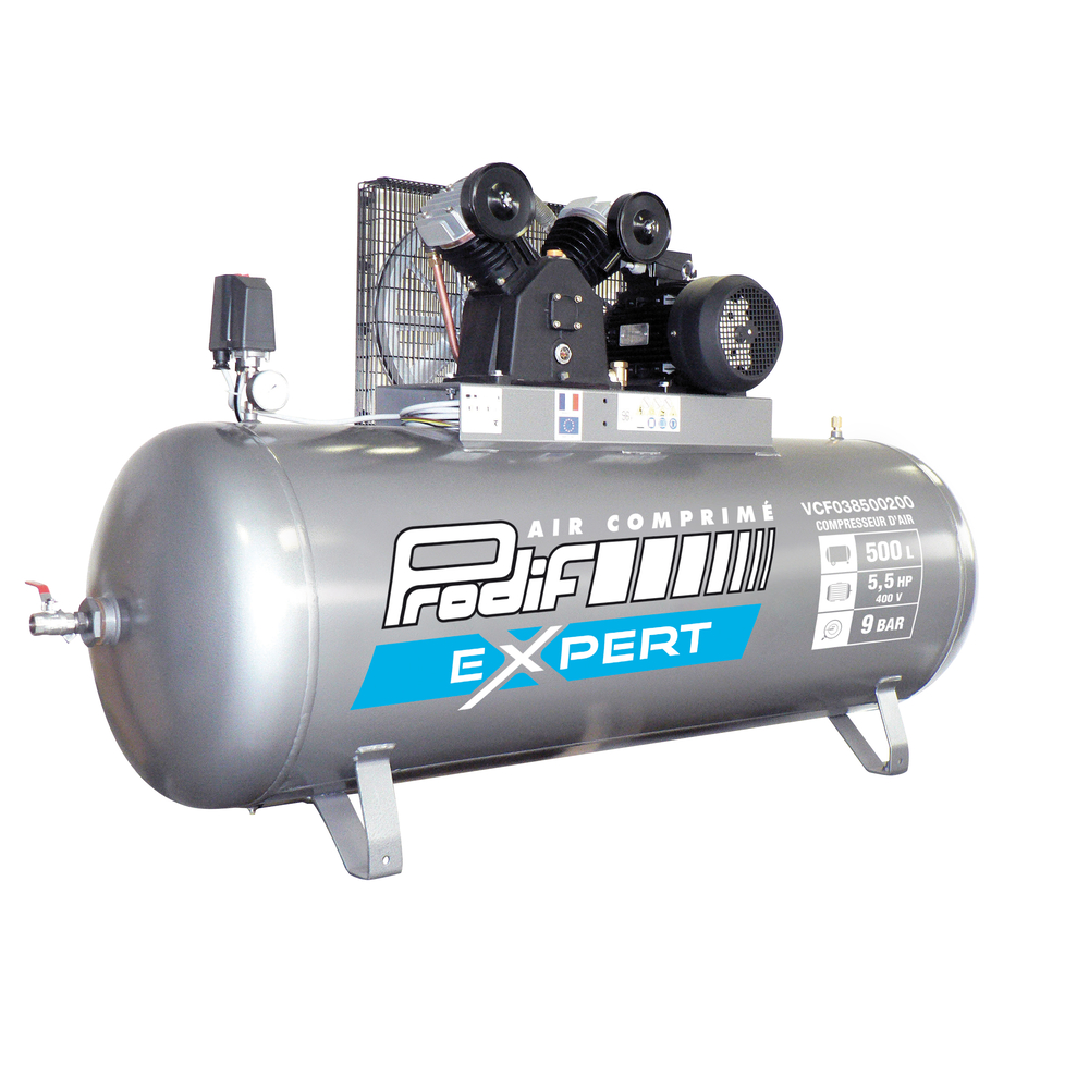Compresseur fonte fixe PRODIF 500L 5.5CV 9 BAR vitesse très lente VCF038500200