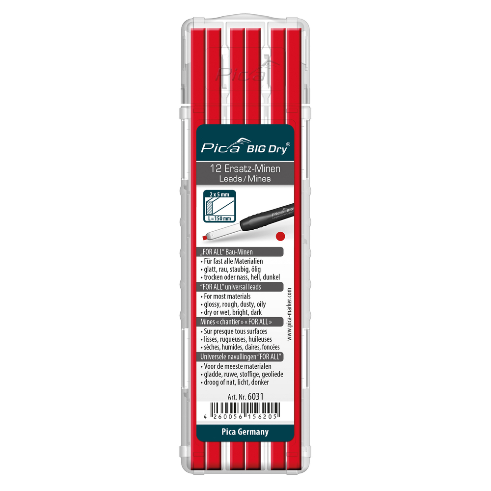 Etui de 12 mines pica big dry rouge PICA - 6031