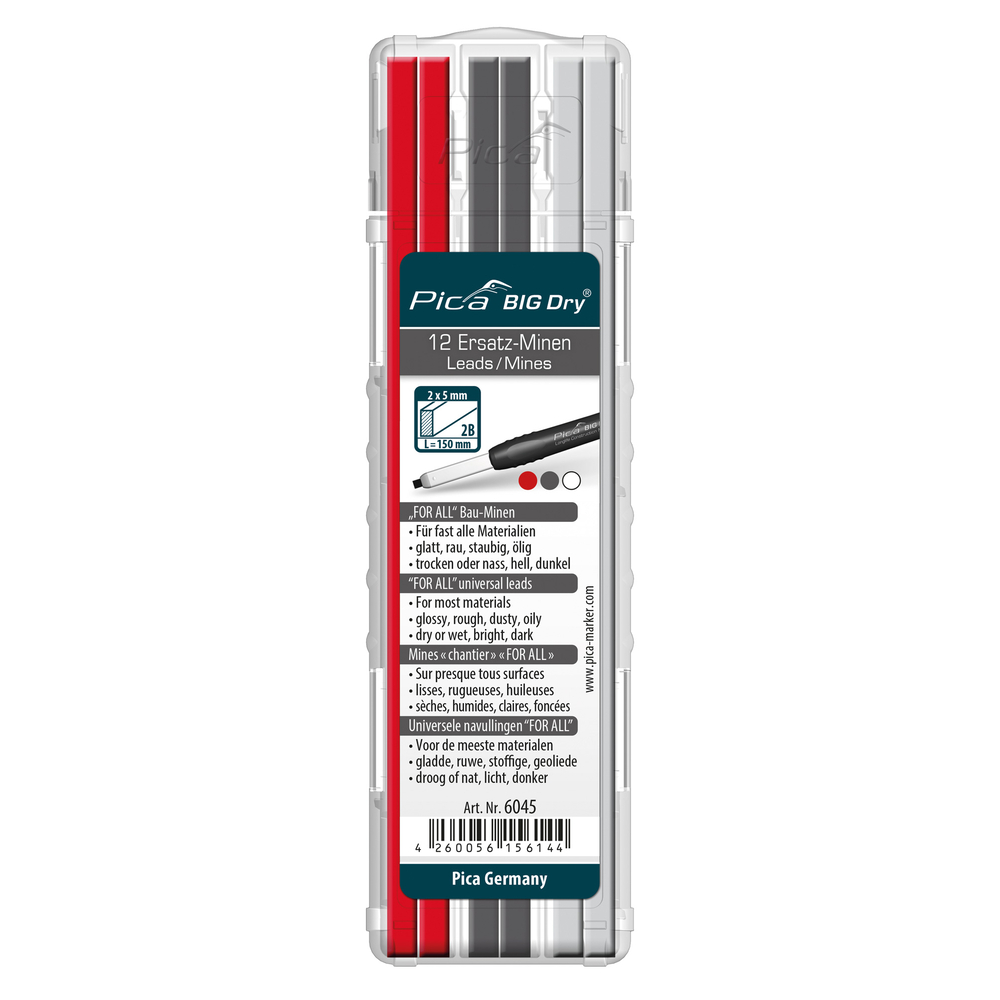 Etui de 12 mines assorties picabig dry mines rouges/graphites/blanches PICA - 6045