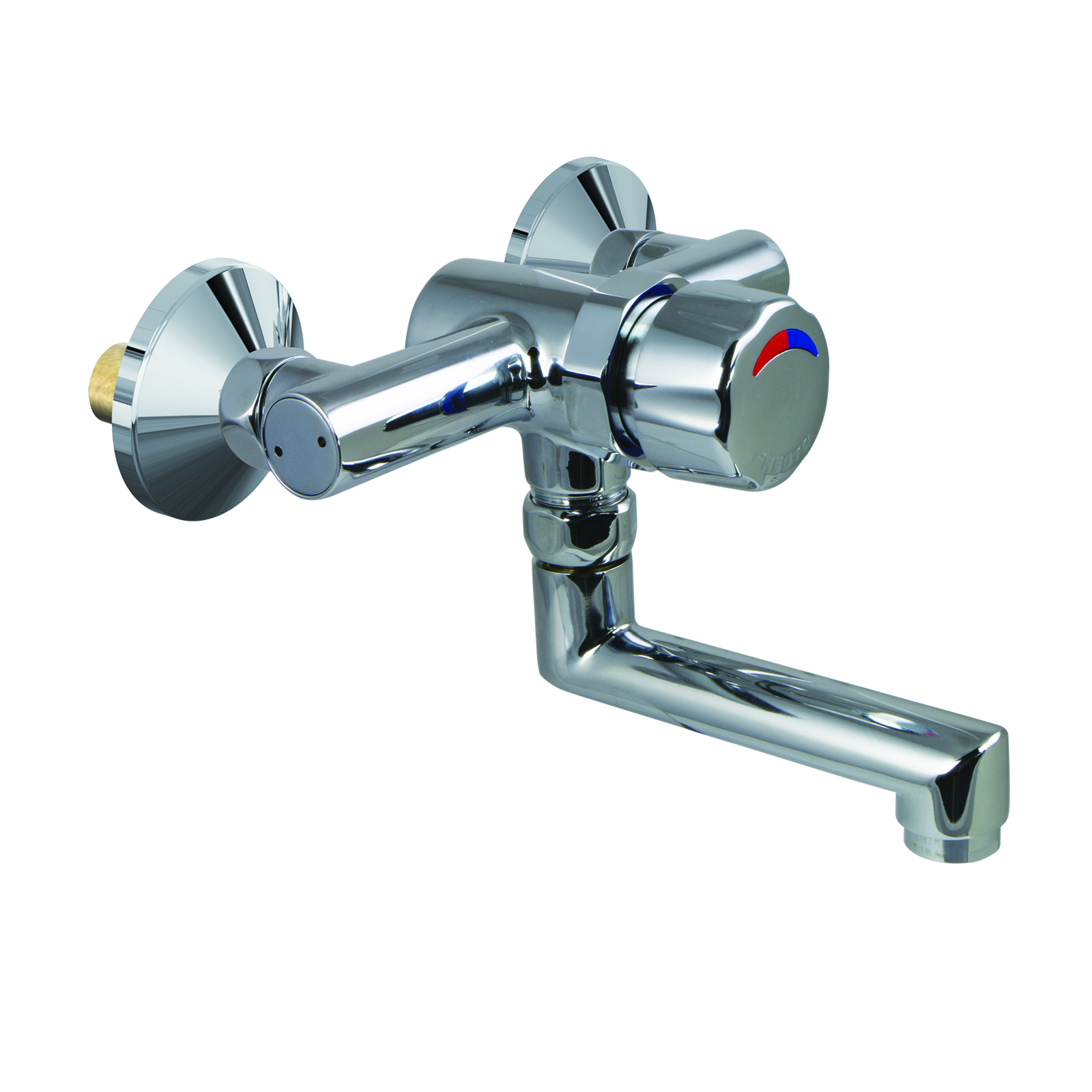 Mitigeur lavabo mural temporisé bec tournant bouton chromé monobloc PRESTO - 35302
