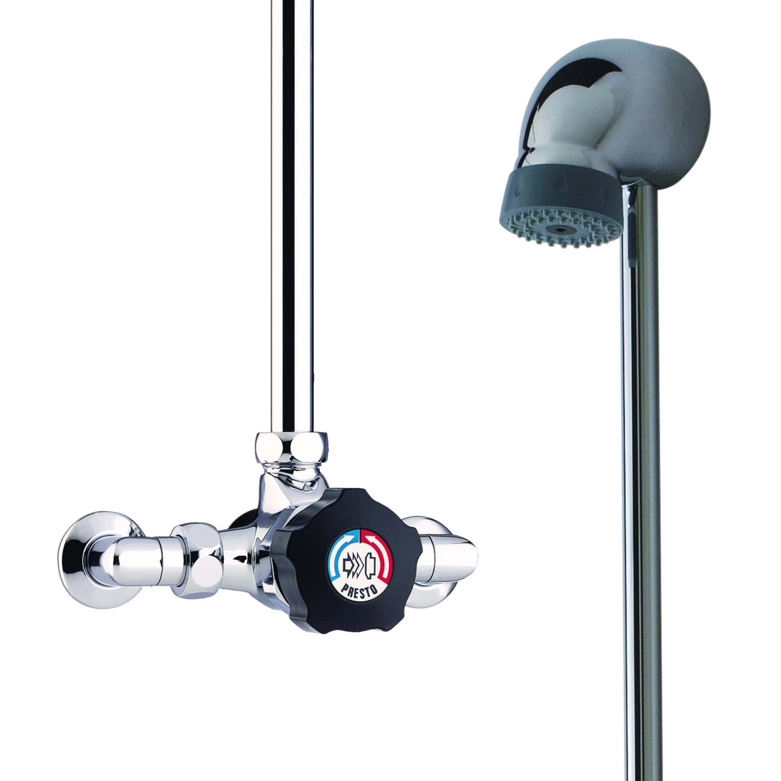 Mitigeur de douche temporisé applique kit pomme fixe avec raccords noir PRESTO - 35813