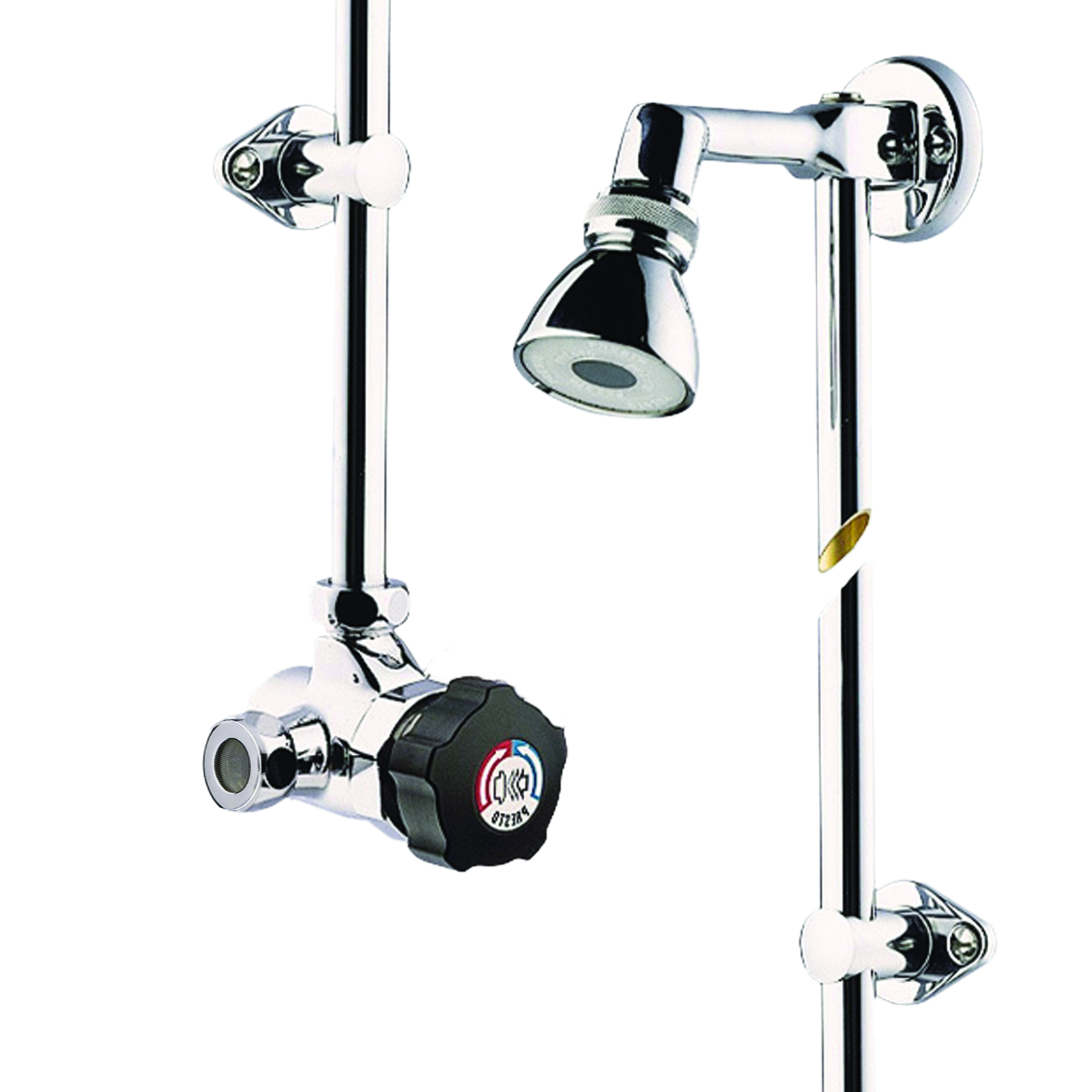 Mitigeur de douche temporisé applique kit pomme orientable sans raccord bouton noir PRESTO - 35901