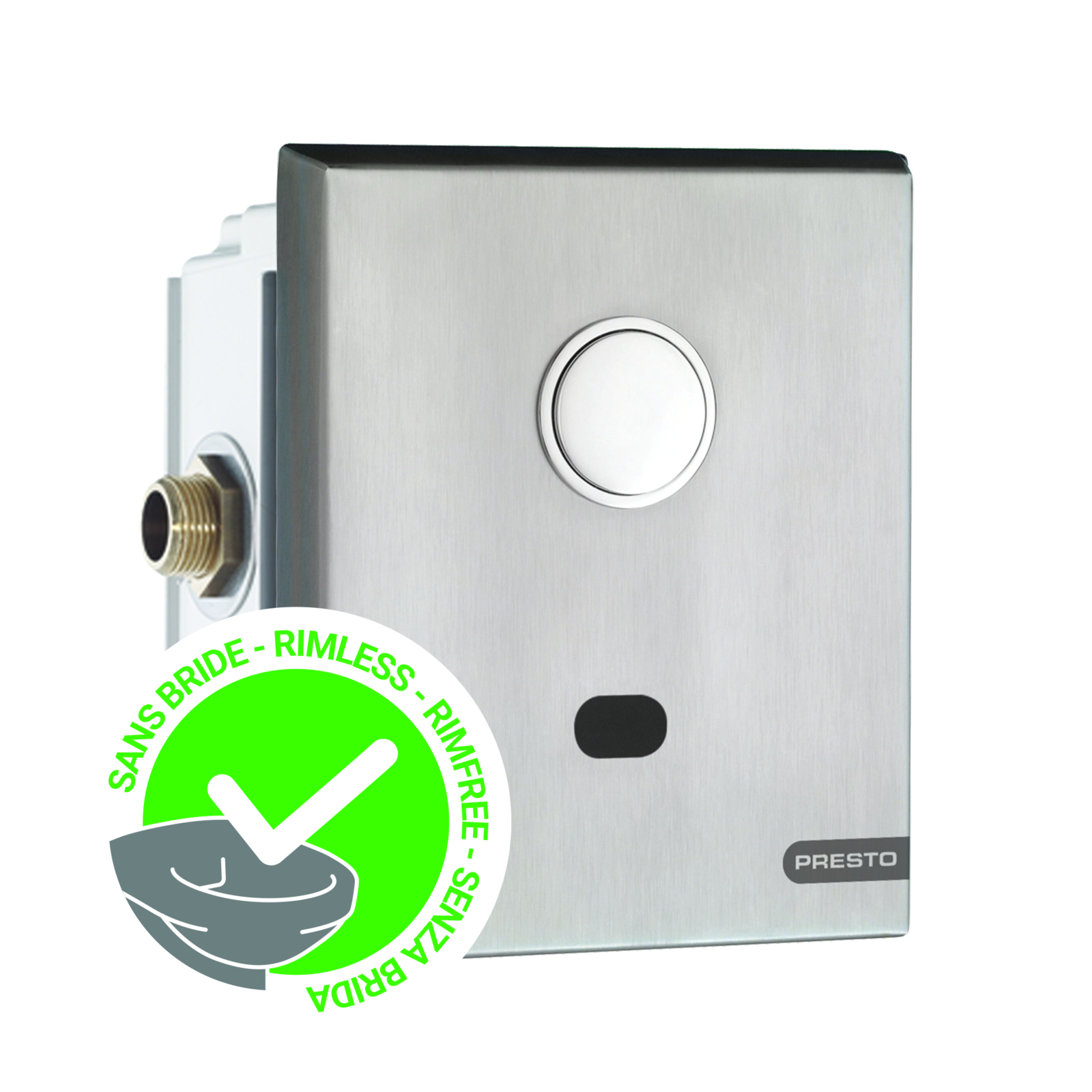 Robinet chasse directe électronique encastré inox 4-6 L sans bride PRESTO - 55432SB
