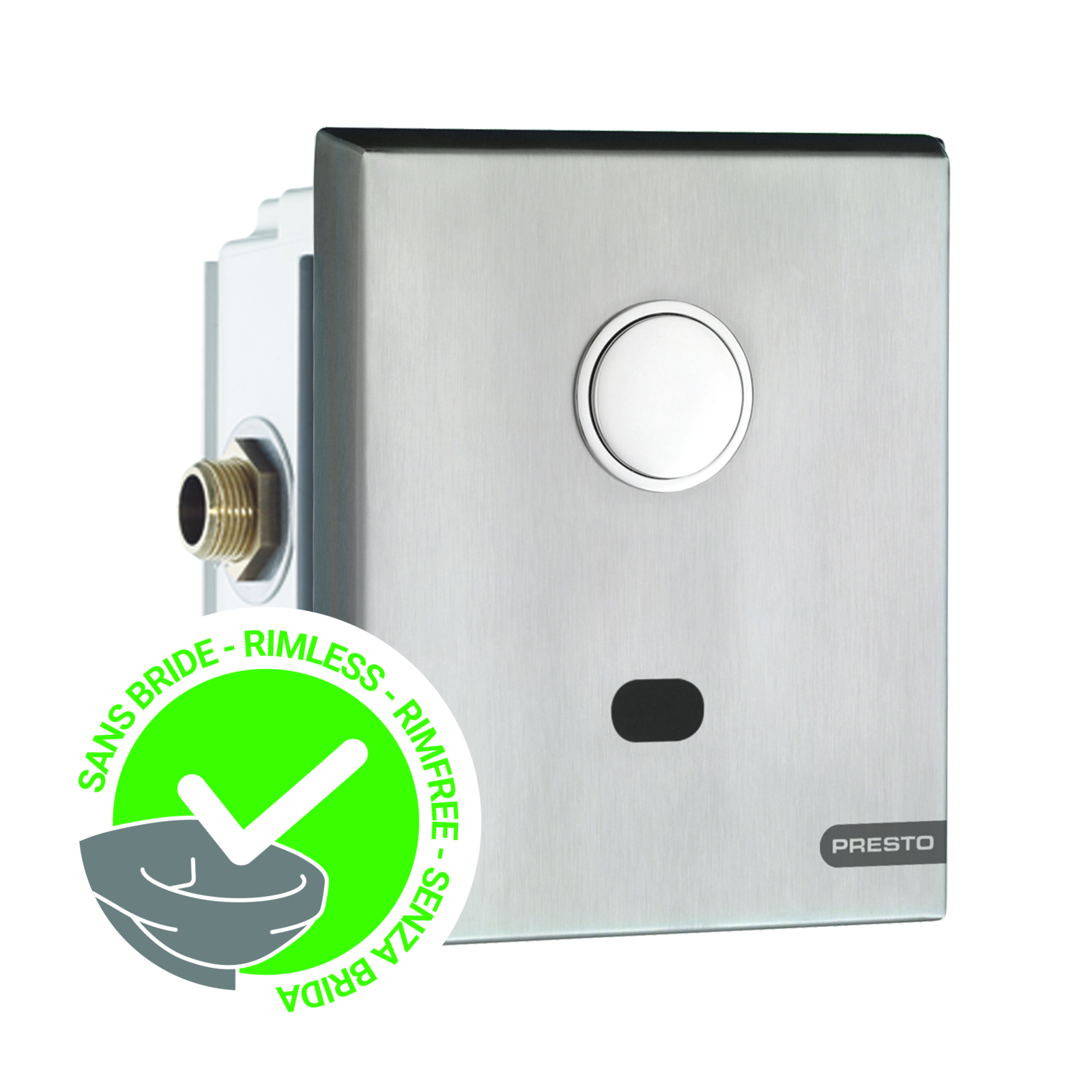 Robinet chasse directe électronique encastré inox 4-6L sans bride pile PRESTO - 55434SB