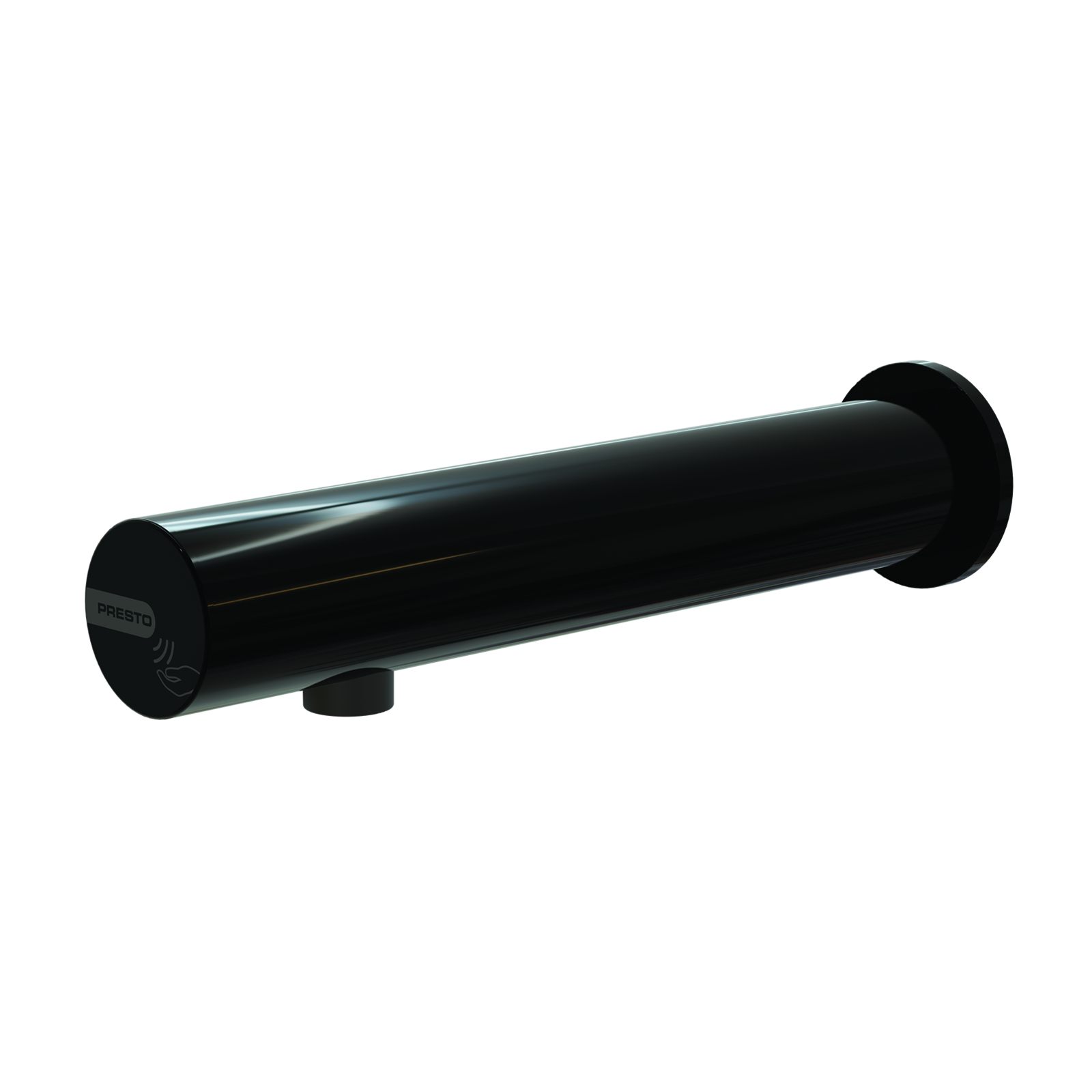 Robinet lavabo mural 1,9 l/min piles 6V noir poli avec robinets d’arrêt PRESTO - 57102NP