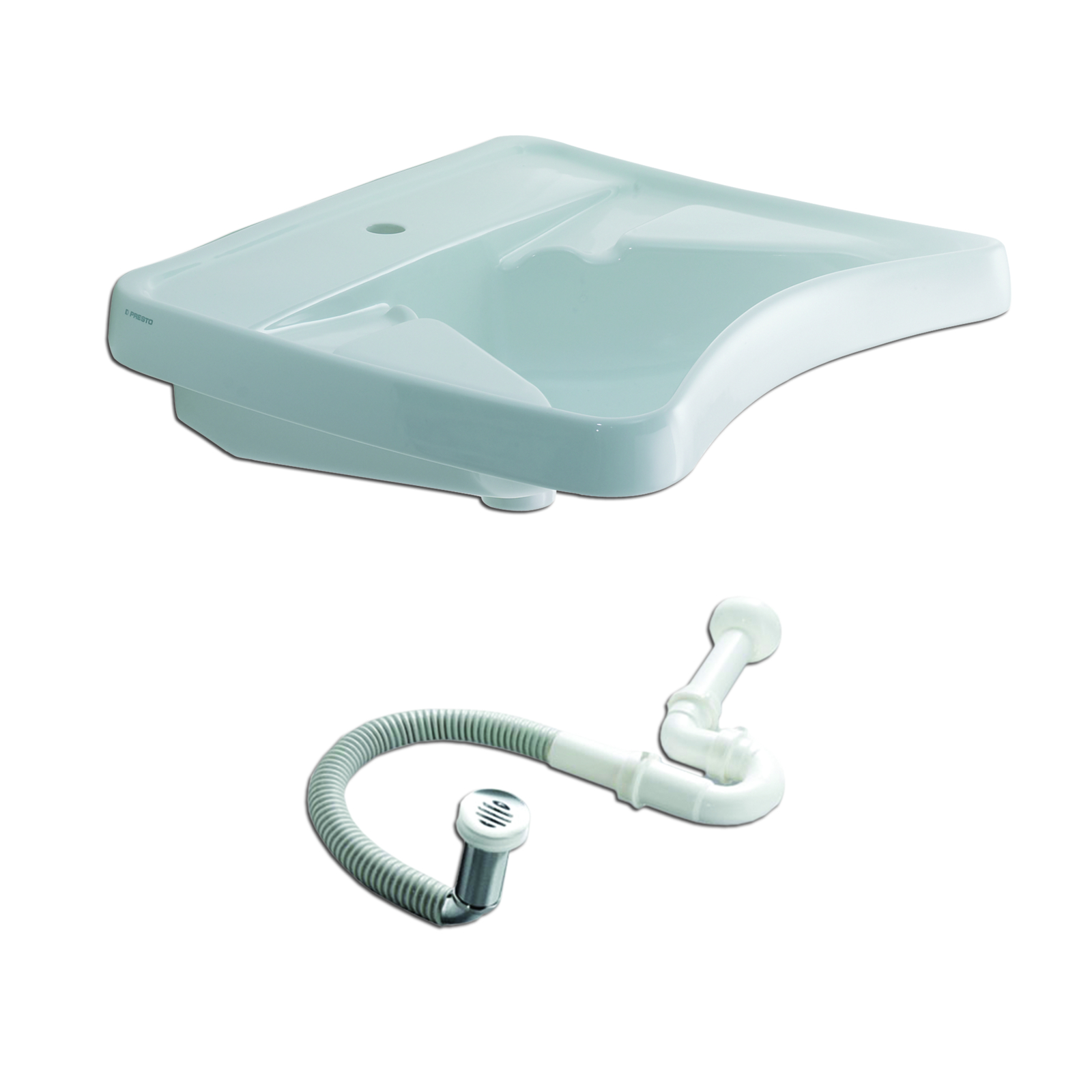Kit lavabo ergonomique céramique avec bonde et siphon déporté PRESTO - 60001