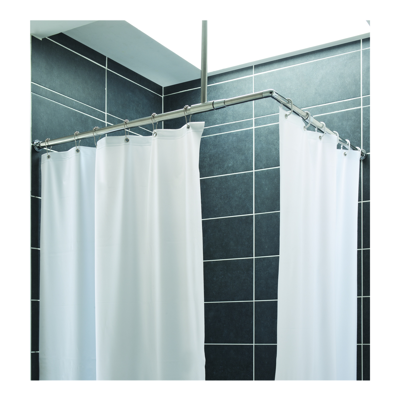 Rideau de douche PVC blanc 180 x 120 cm avec ourlet lesté et 8 anneaux plastique PRESTO - 60586
