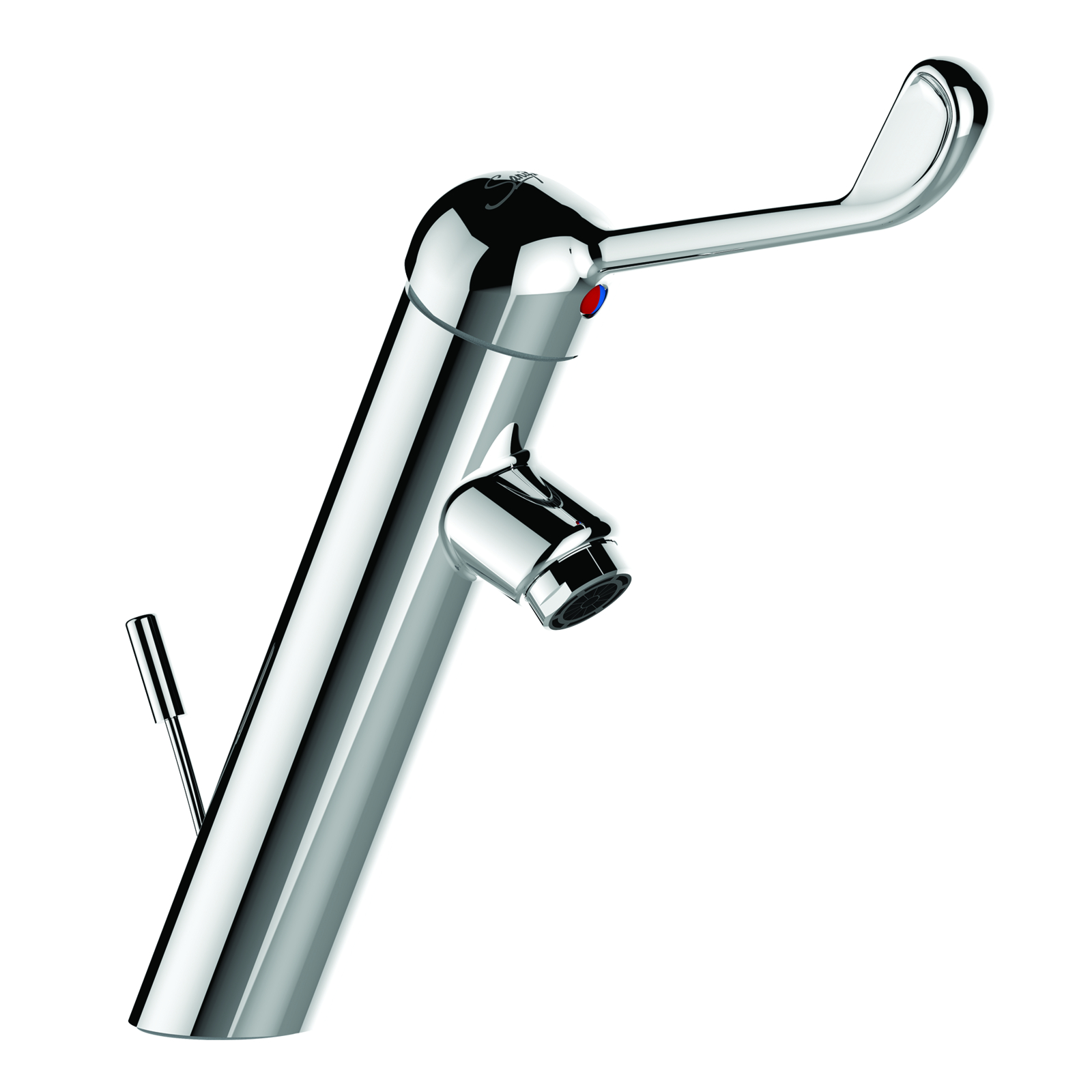 Mitigeur lavabo hospitalier hauteur 100 mm saillie 108 mm commande au coude avec vidage SANIFIRST - 74002