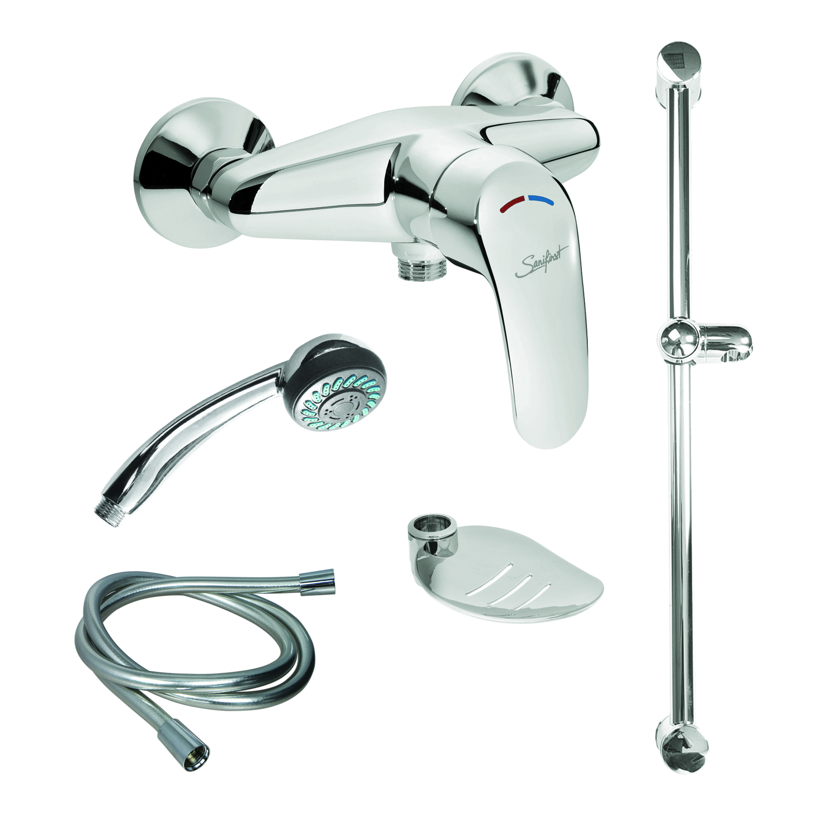 Kit de douche mitigeur 150 mm 2 jets flexible 1500 mm barre 600 mm porte-savon SANIFIRST - 75073