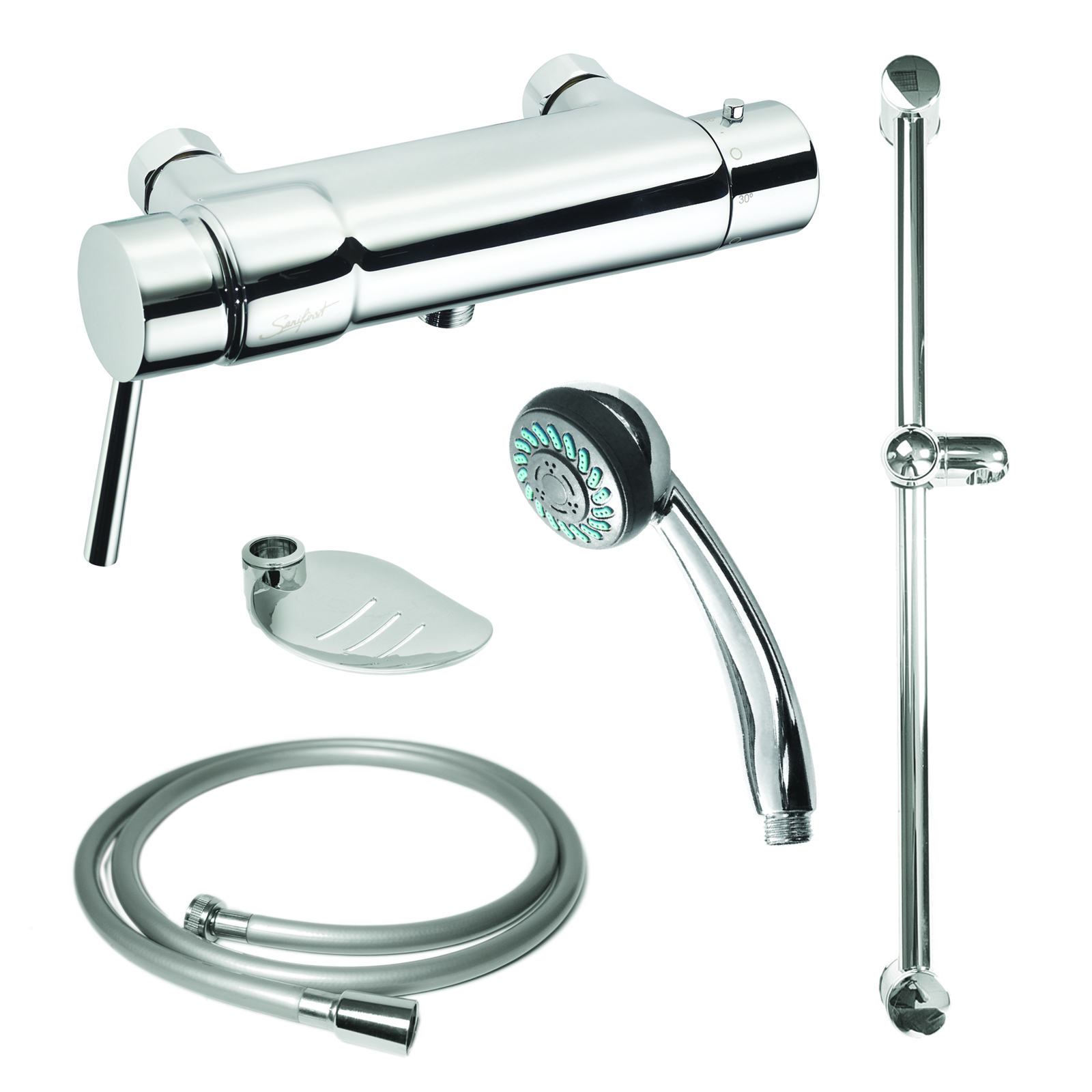 Kit douche mitigeur thermostatique 2 jets 850 mm avec barre et porte-savon SANIFIRST - 75114