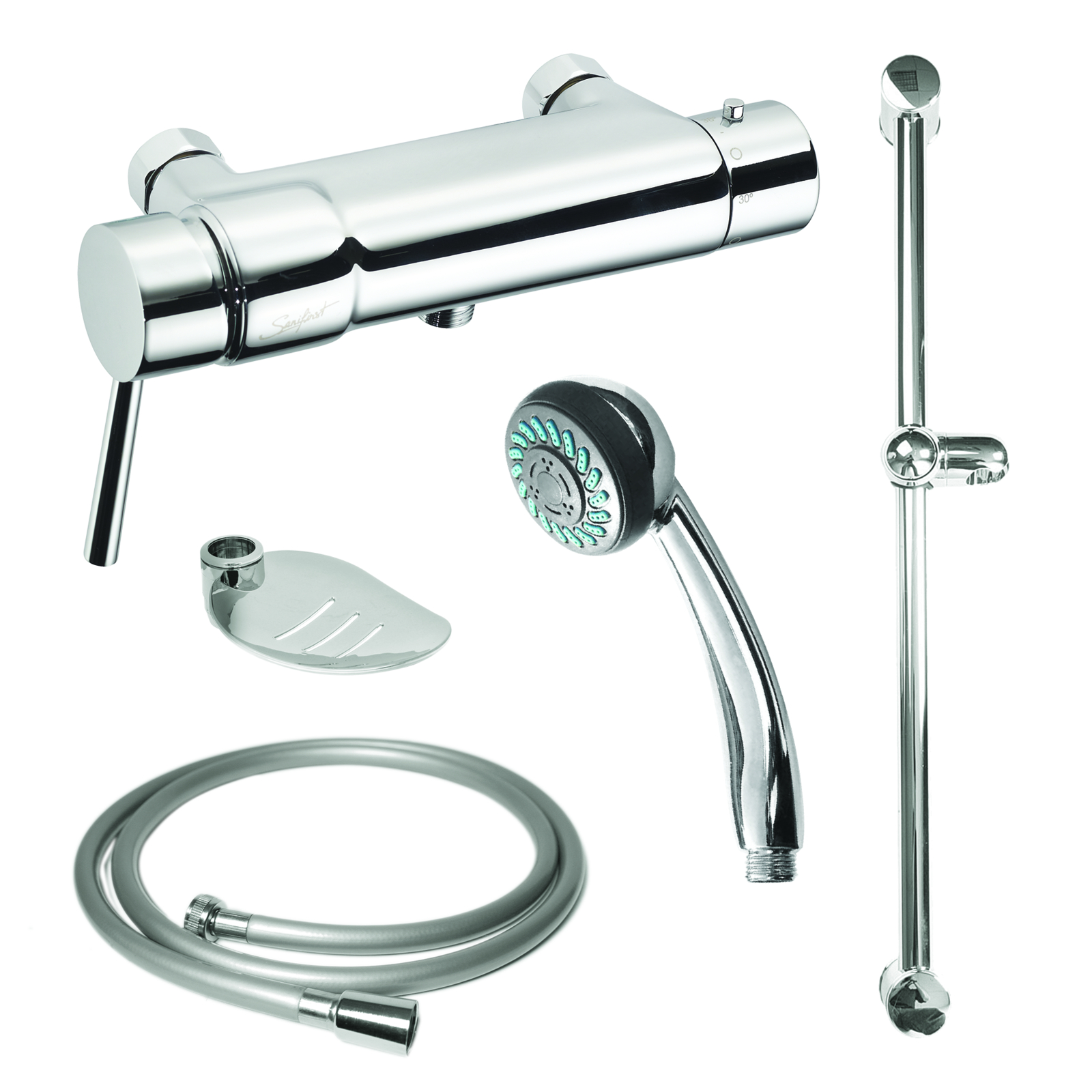 Kit douche thermostatique 1500 mm avec douchette 2 jets barre porte-savon SANIFIRST - 75115
