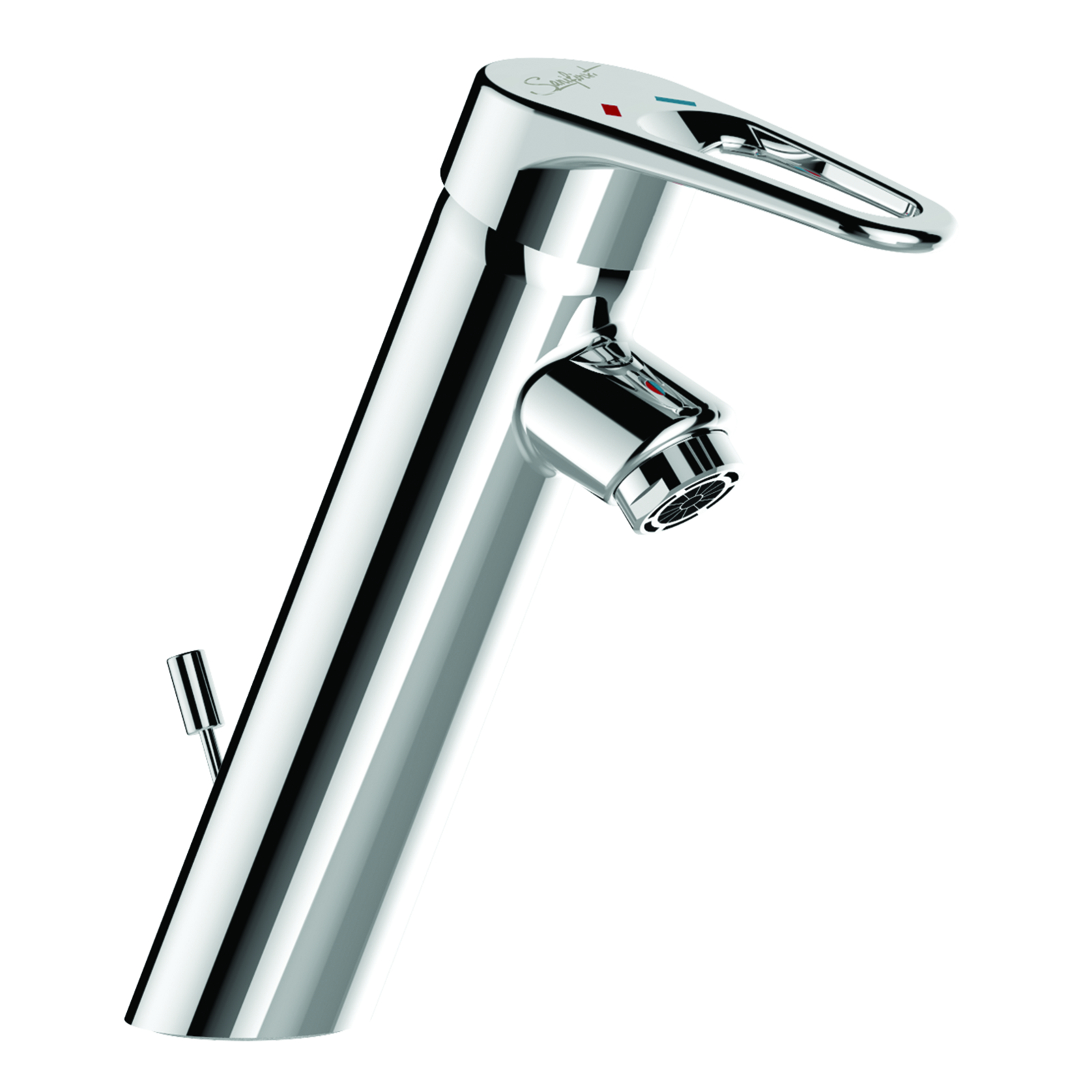 Mitigeur lavabo céramique Ø35 mm h100 mm saillie 108 mm manette ajourée avec vidage SANIFIRST - 75842