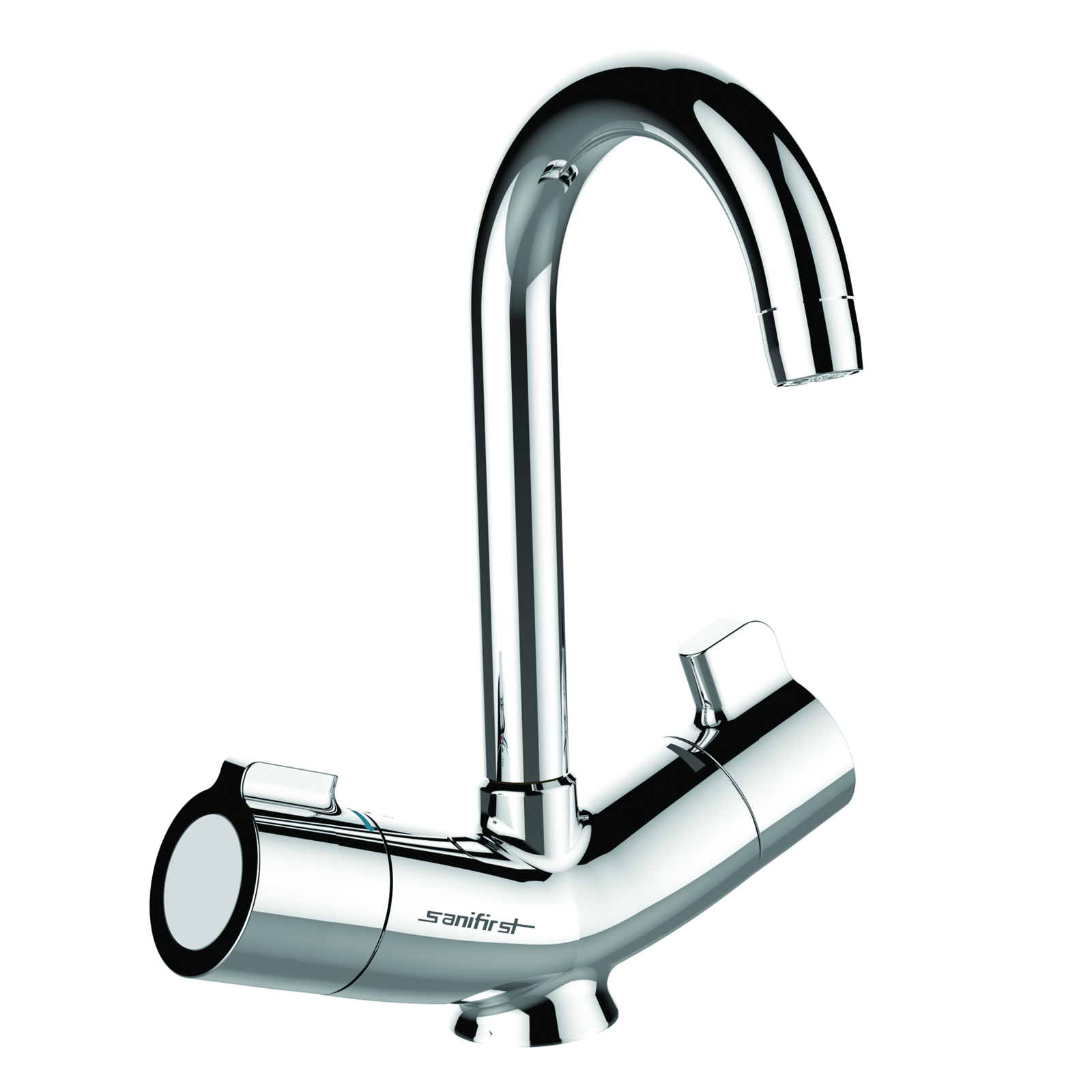 Mitigeur thermostatique lavabo bec orientable manette courte ergo SANIFIRST - 75952