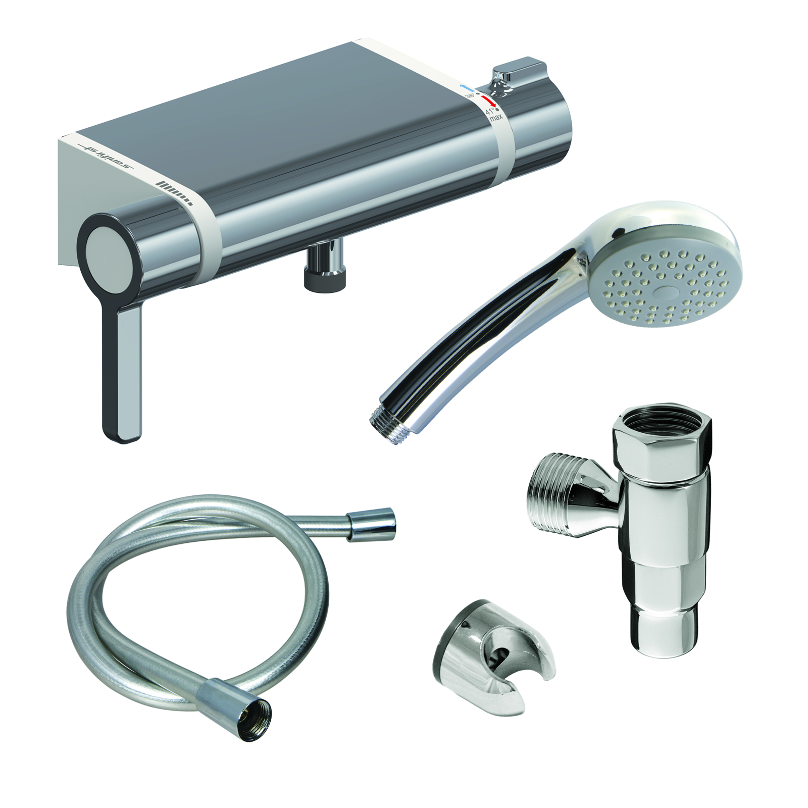 Kit douche mitigeur thermostatique 1 jet flexible 850 mm avec support et raccord SANIFIRST - 75954