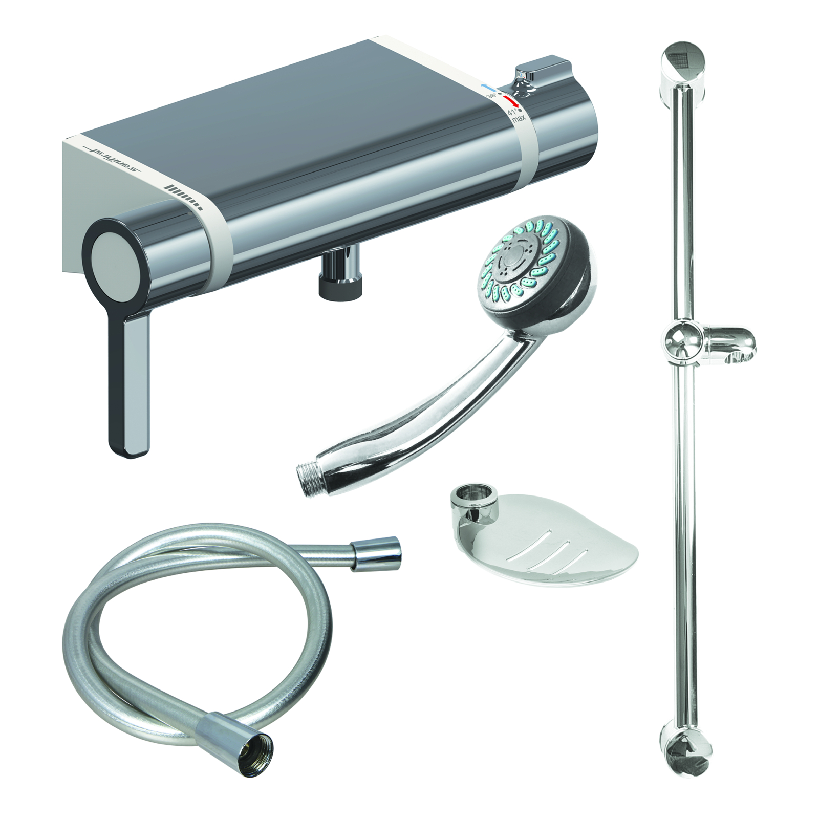 Kit douche mitigeur thermostatique 2 jets 850 mm avec barre et porte-savon SANIFIRST - 75955