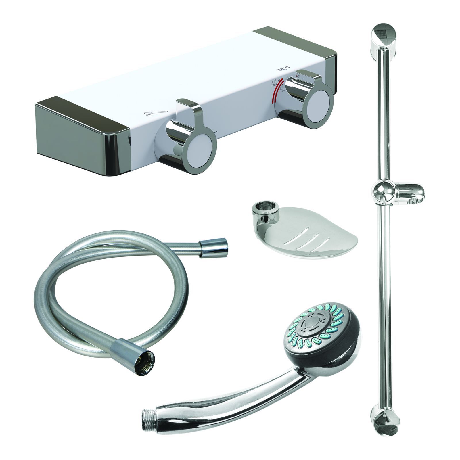 Kit douche mitigeur thermostatique 2 jets 850 mm avec barre et porte-savon SANIFIRST - 75958