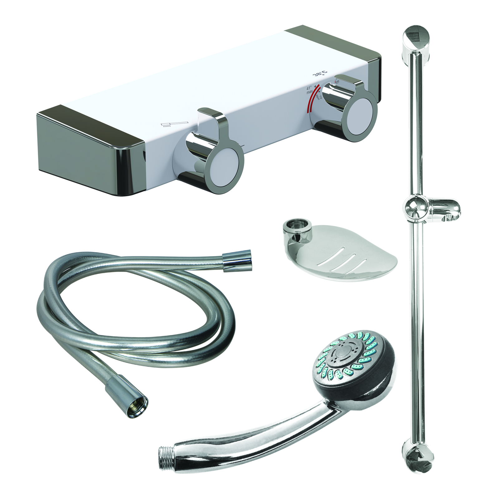 Kit douche mitigeur thermostatique 2 jets 1500 mm avec barre et porte-savon SANIFIRST - 75959