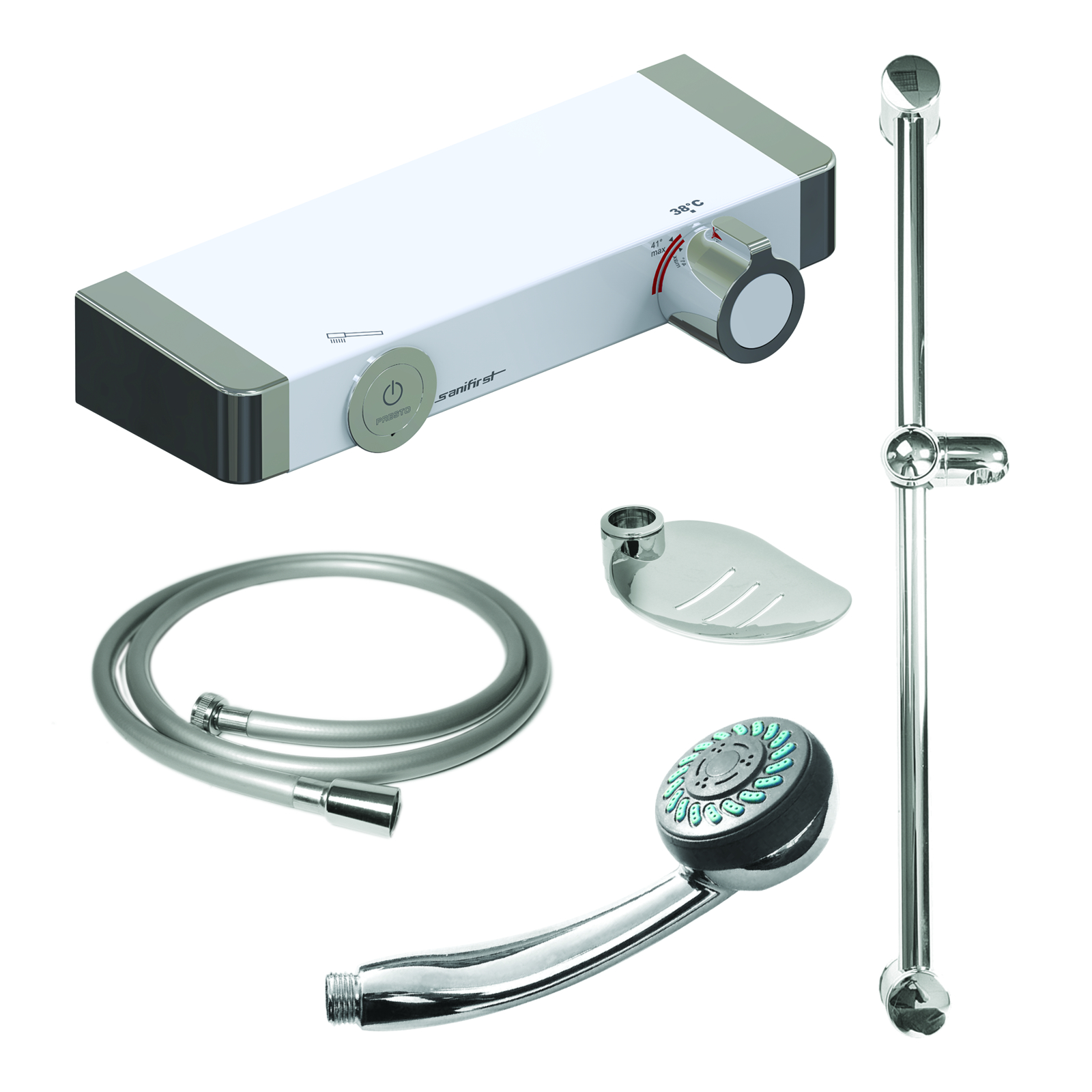 Kit douche mitigeur thermostatique 2 jets 850 mm avec barre et porte-savon SANIFIRST - 75961