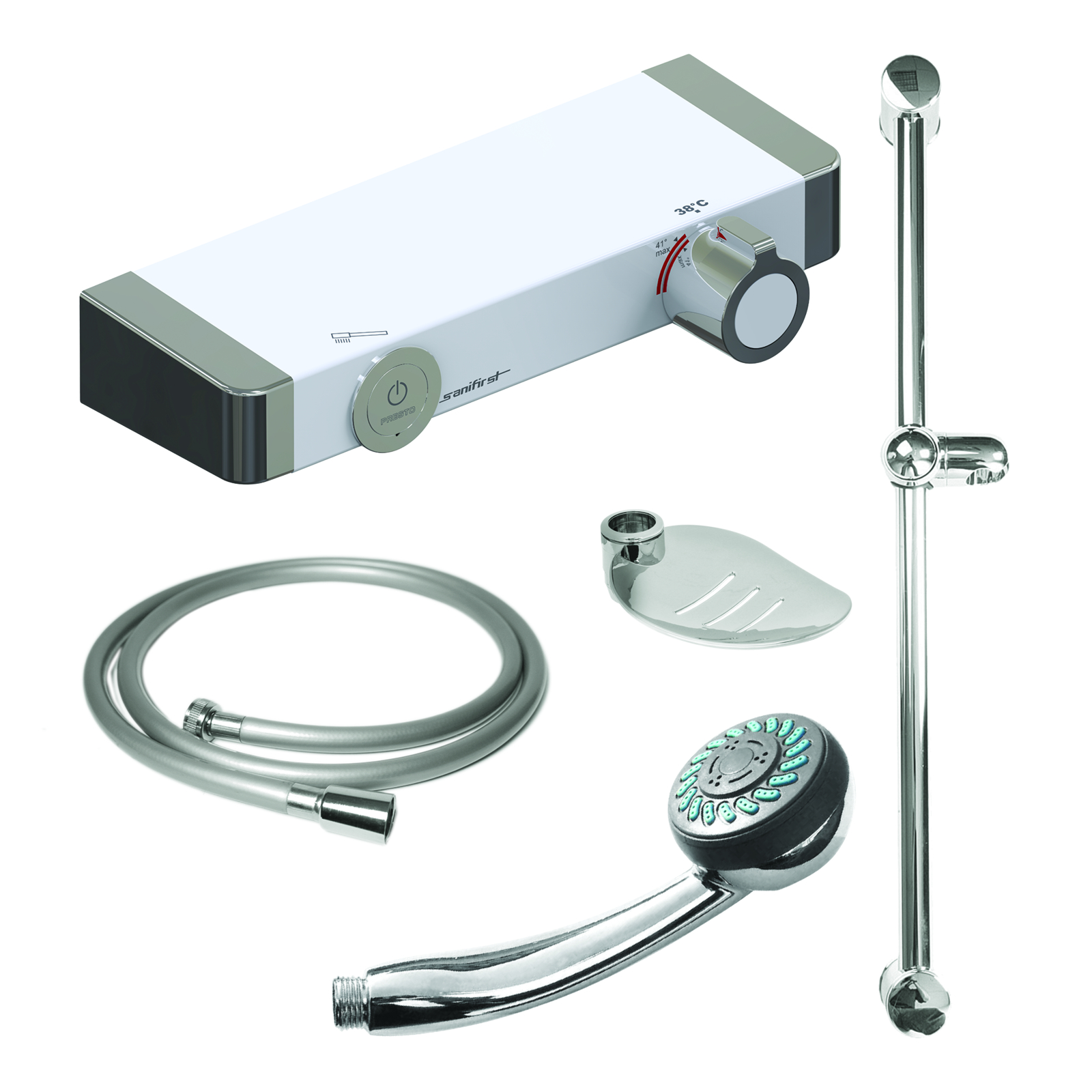 Kit douche mitigeur thermostatique 2 jets 1500 mm avec barre et porte-savon SANIFIRST - 75962