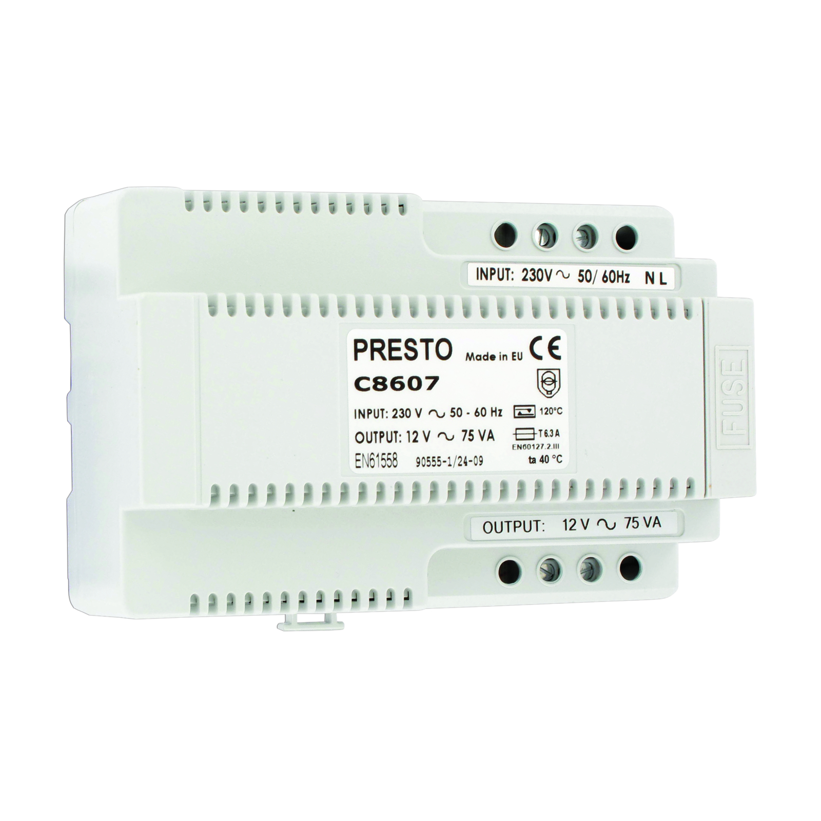 Transformateur rail DIN 230 V/12 V AC 75 VA pour 11-20 robinets PRESTO - 90610